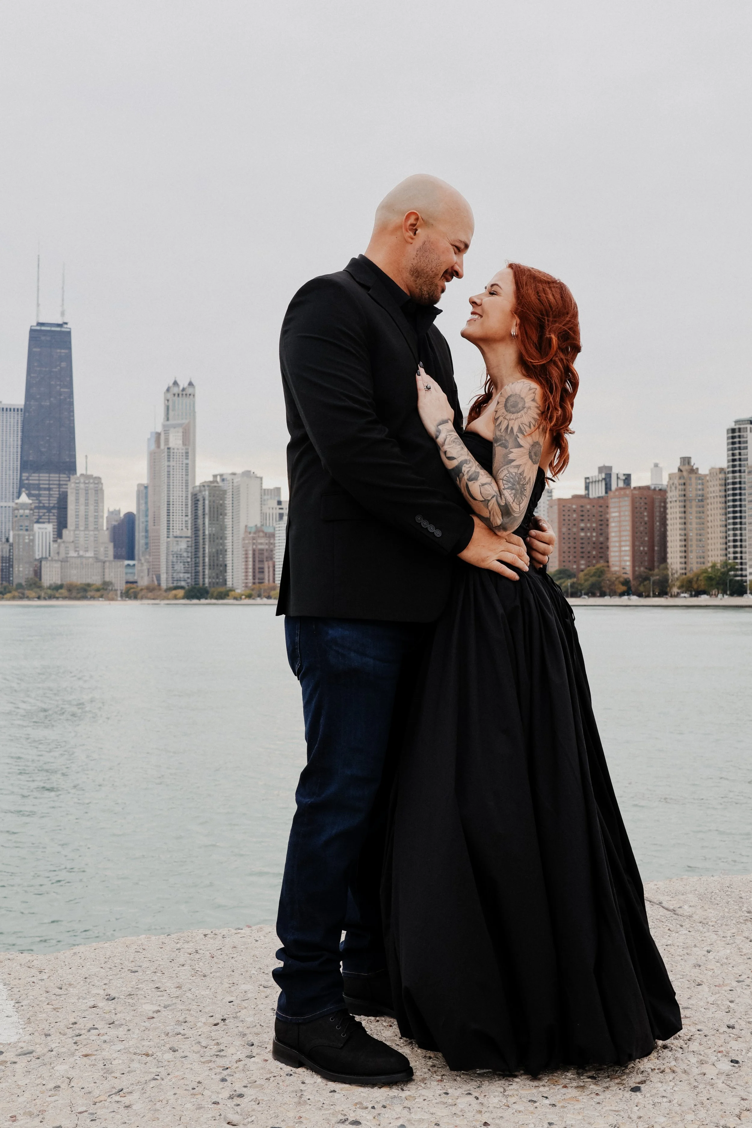 A married couple embraces after their elopement in Chicago, IL.