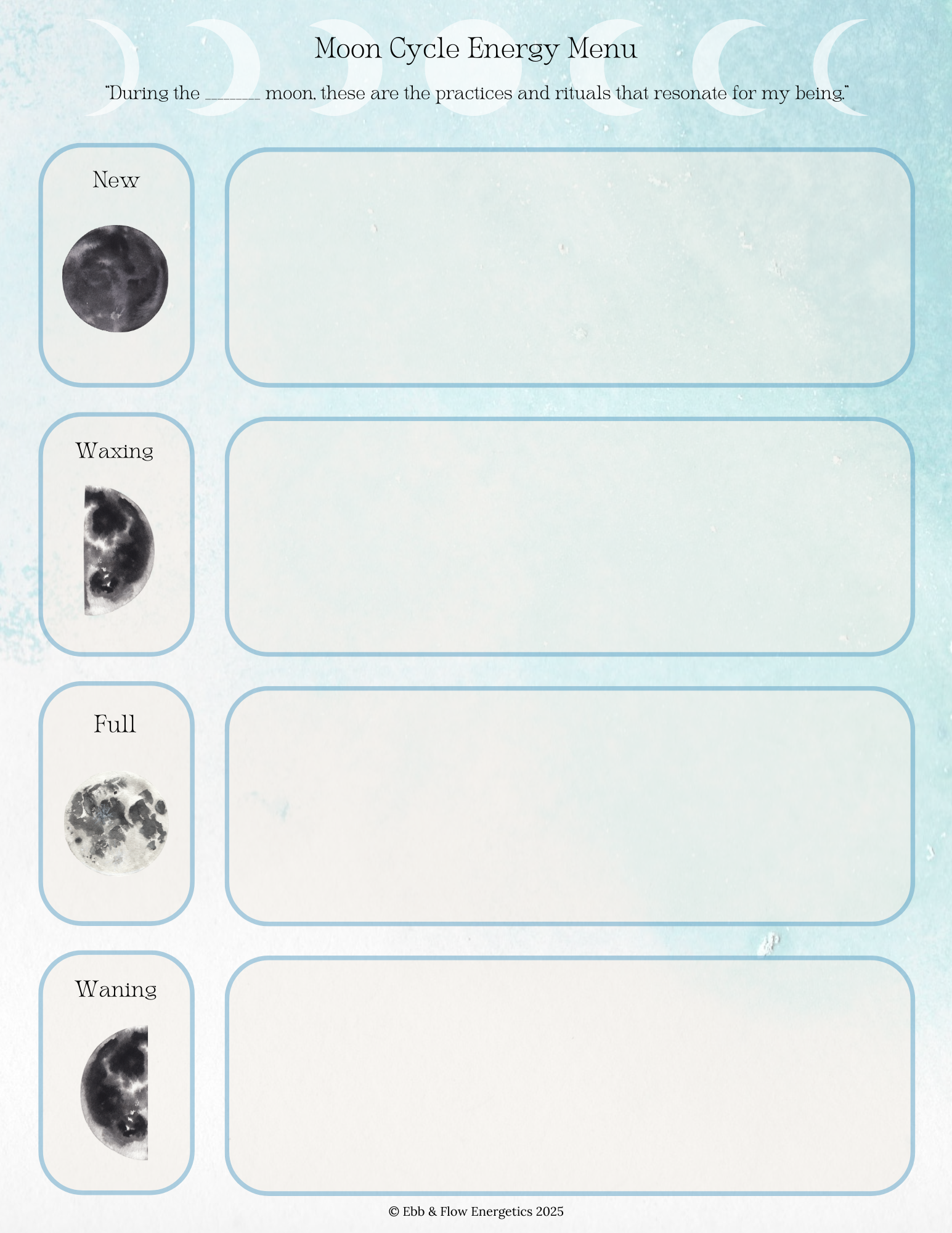 Lunar Cycle Energy Map | Moon Phase Reflection & Self-Care Guide