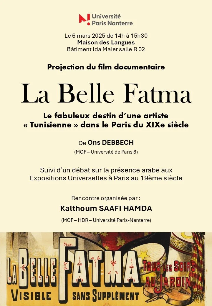 Projection du film documentaire : “La Belle Fatma, le fabuleux destin d’une artiste tunisienne dans le Paris du 19ème siècle” 