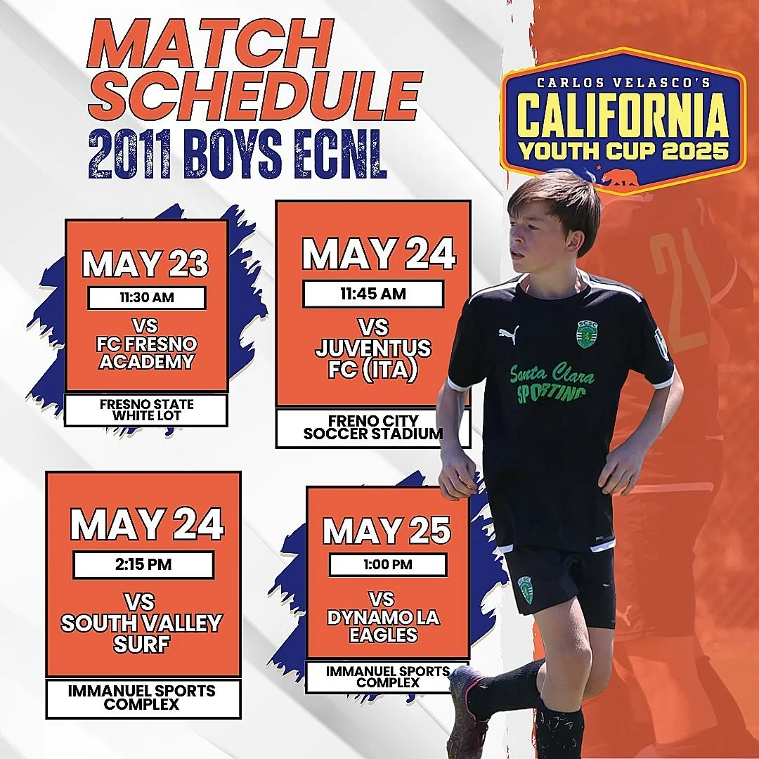 The boys are gearing up for a big weekend in Fresno at this year&rsquo;s @californiayouthcup!
Our green and white will be hitting the pitch hard with 24+ games across the tournament.

Highlight matchups:
2011s vs Juventus (Italy) &ndash; Saturday at 