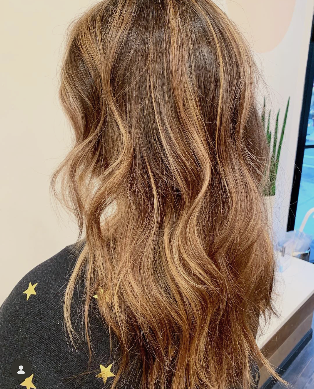 Dimensional bronde balayage with chocolate and soft auburn tones on long brunette hair, by KH Studio in San Francisco.