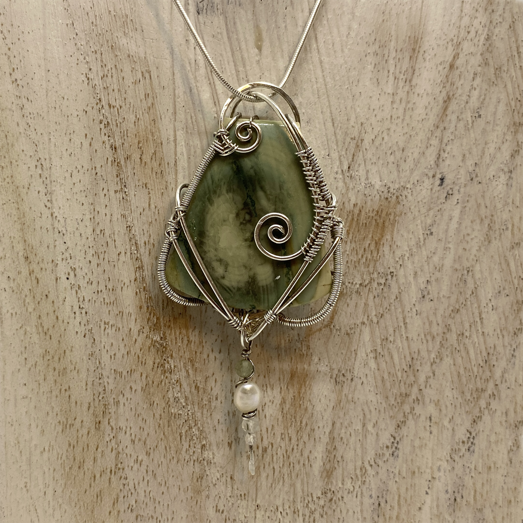 Imperial Jasper with Pearl in Sterling