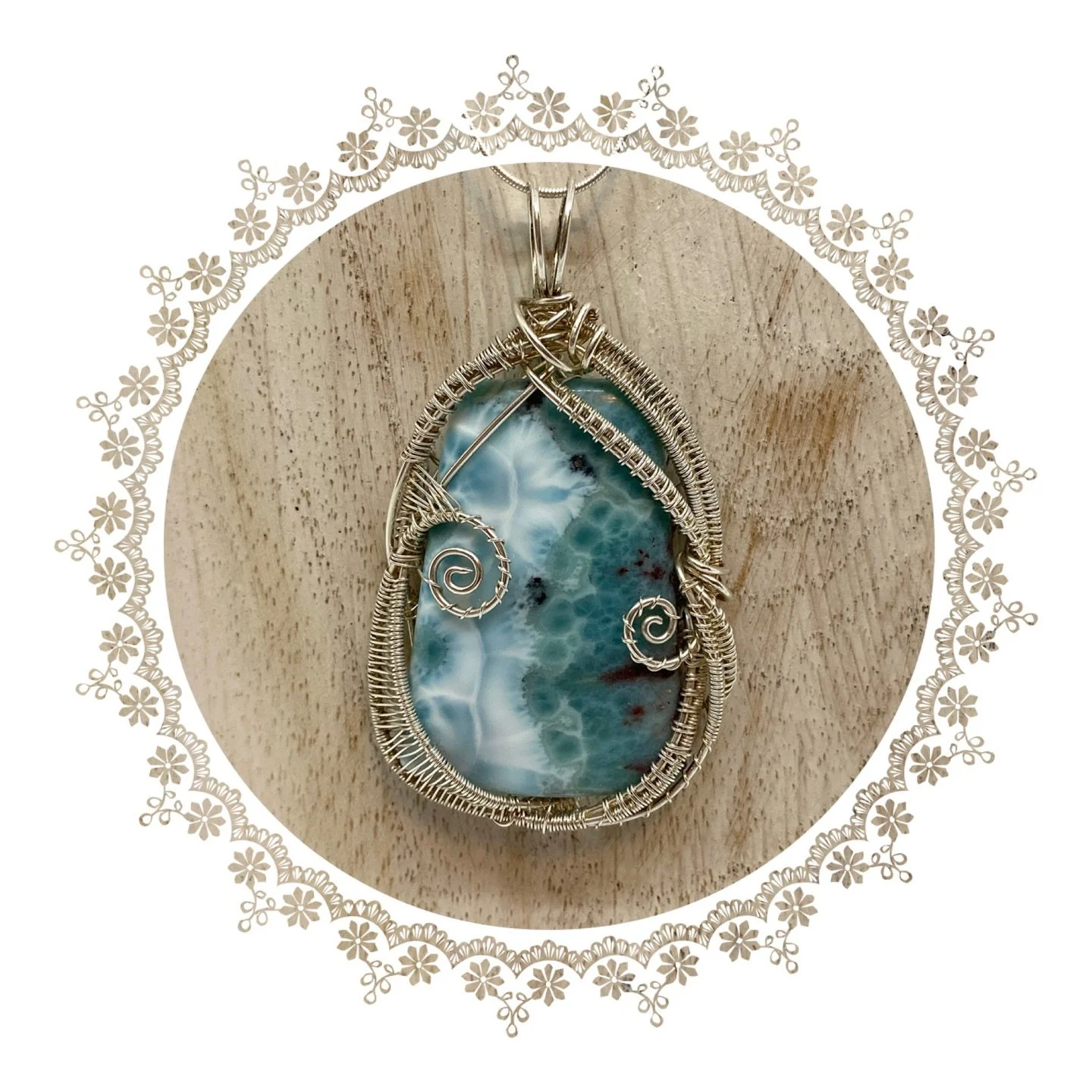 #larimar in solid .925 #sterlingsilver is just one of many unique designs on sale for 20% off! 

#wirewrapping #handmade #weaving #art #jewelry #fashion #crystals