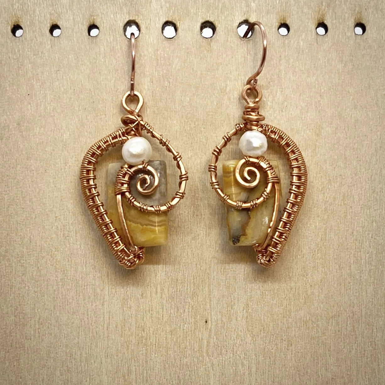 Crazy Lace Agate with Fresh Water Pearls Earrings