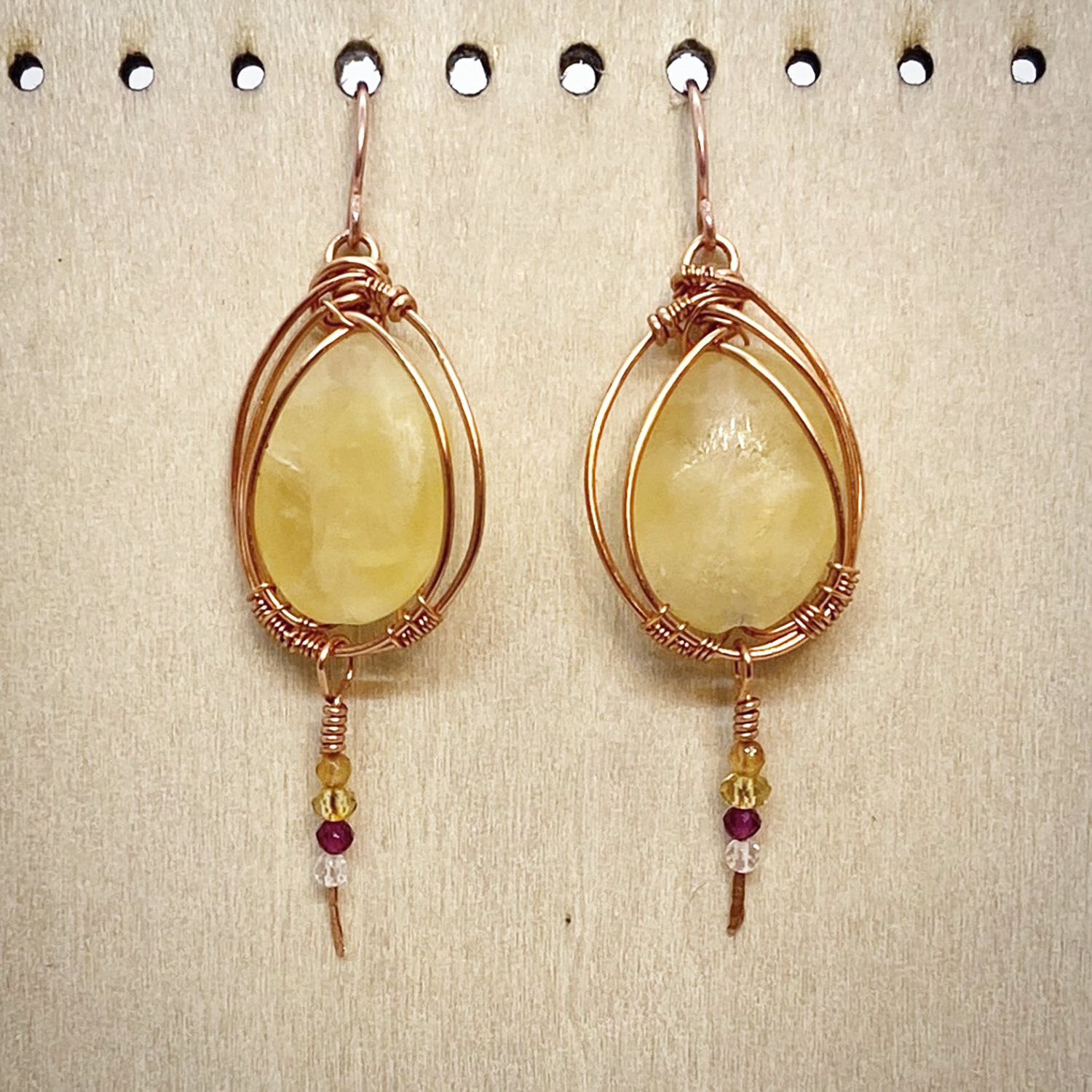 Yellow Calcite with Garnet Earrings