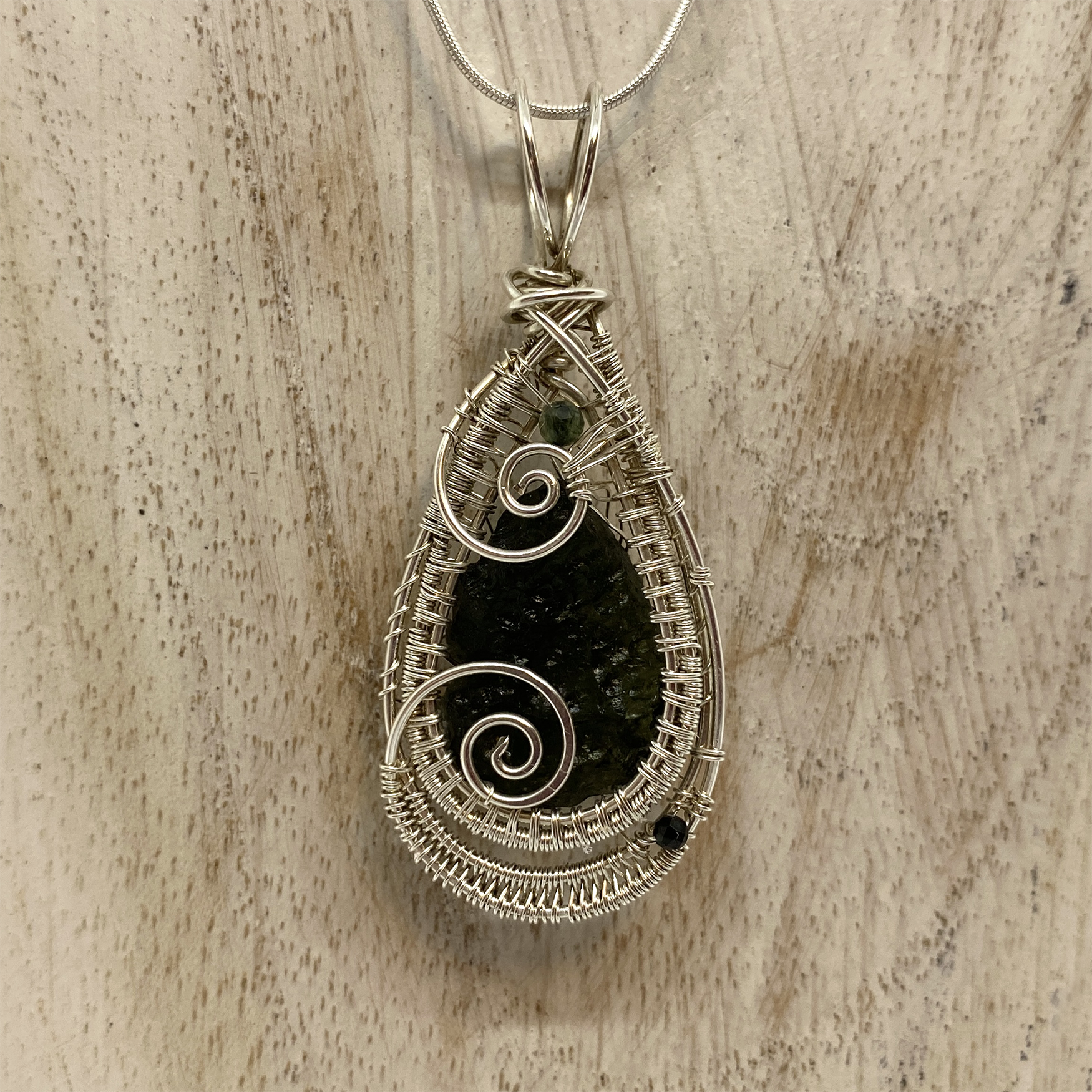 Moldavite in Sterling