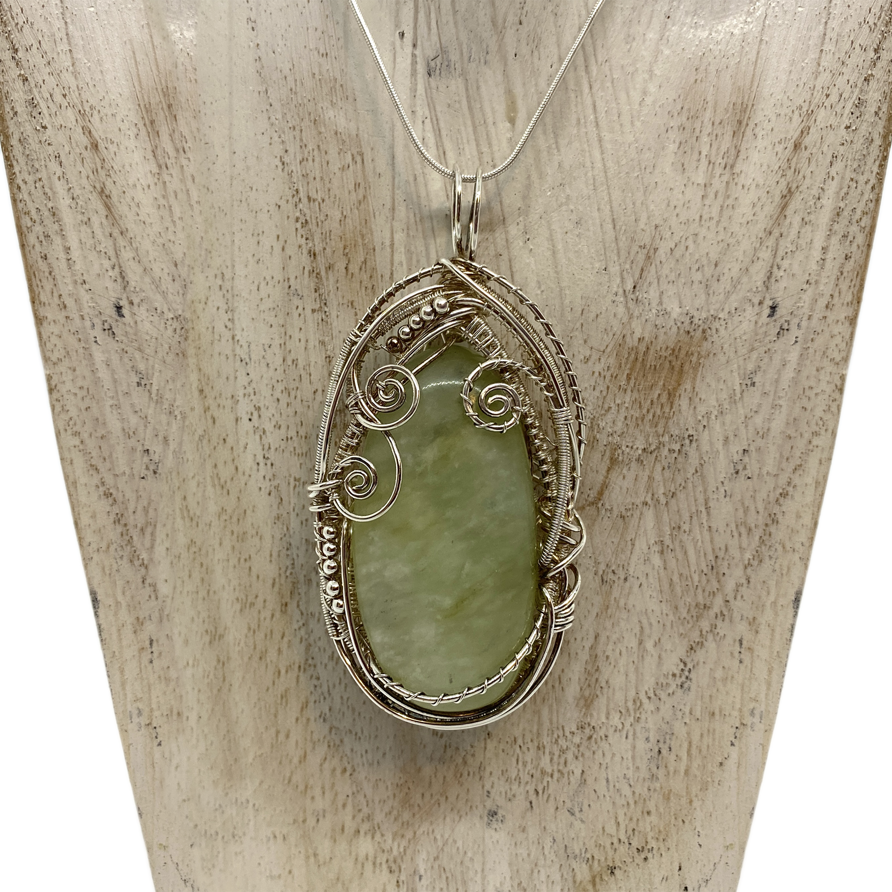 Green Jadeite in Sterling