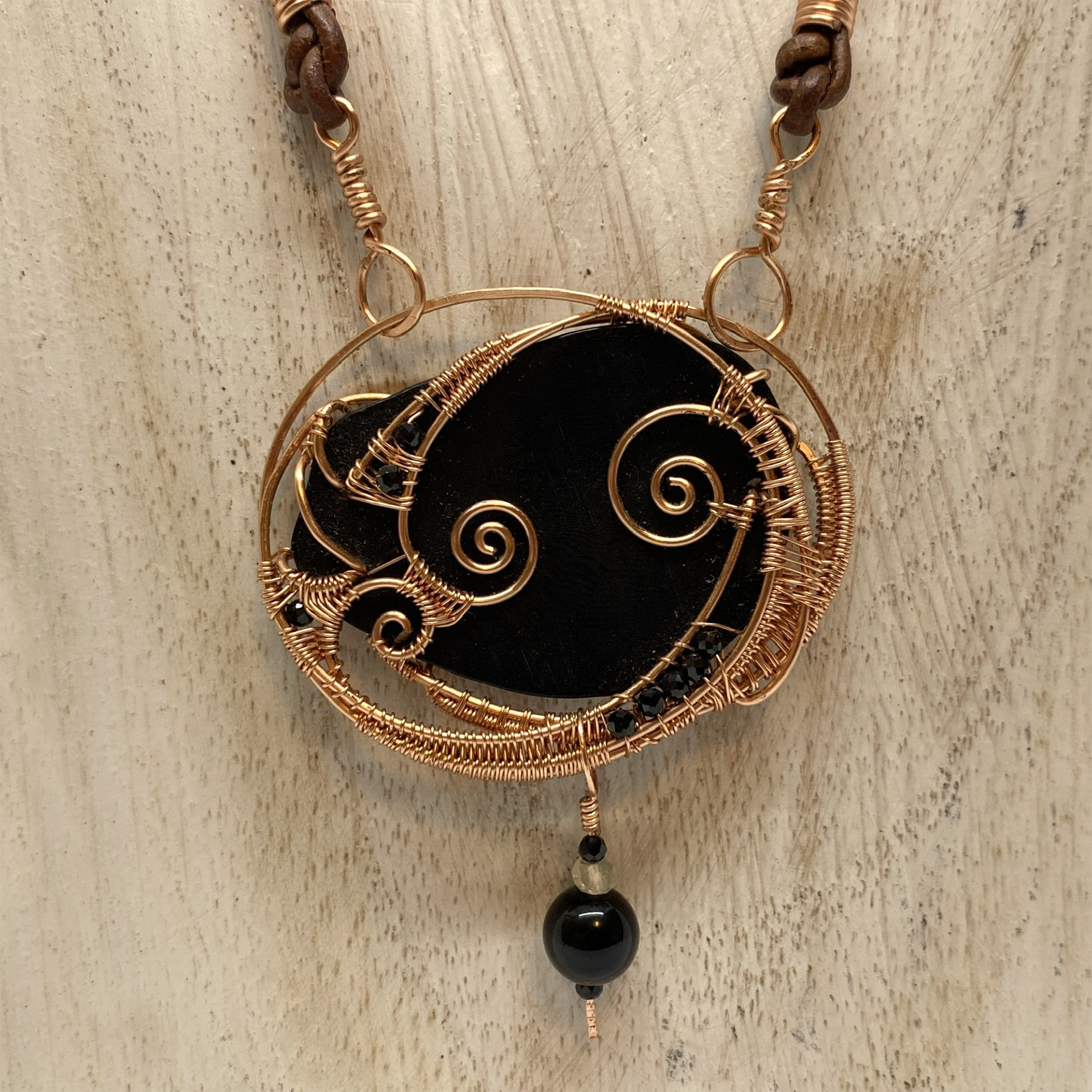Black Tagua with Citrine, Onyx & Spinel