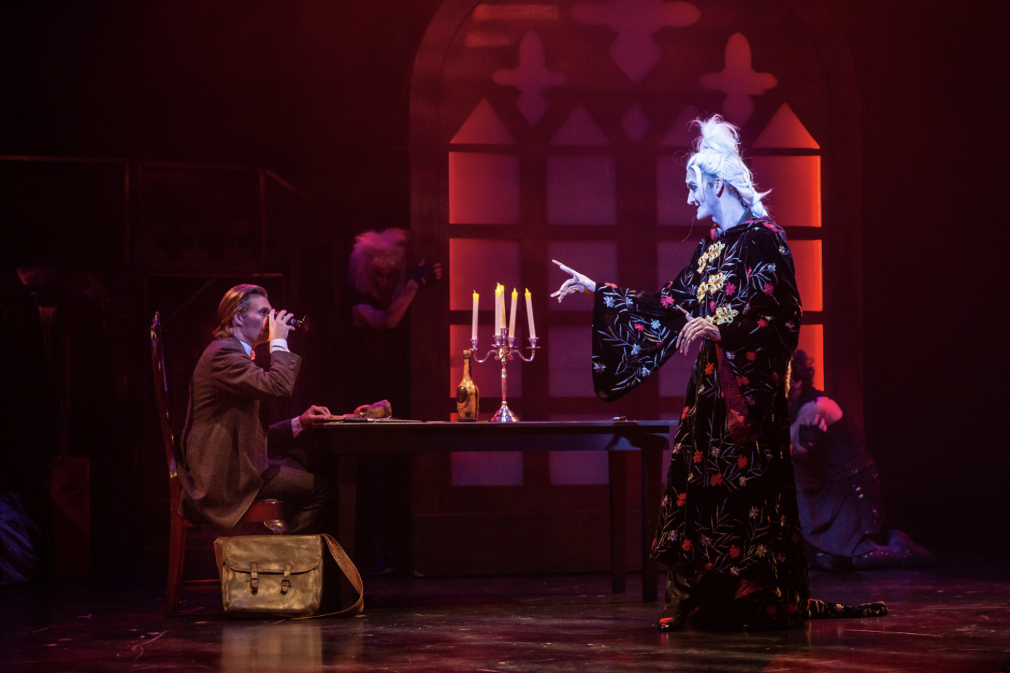 Dracula The Musical - University of Utah 2019,
Director: Denny Berry,
Scenic Designer: Rachael Harned,
Lighting Designer: Cole Adams,
Photo Credits: Todd Collins