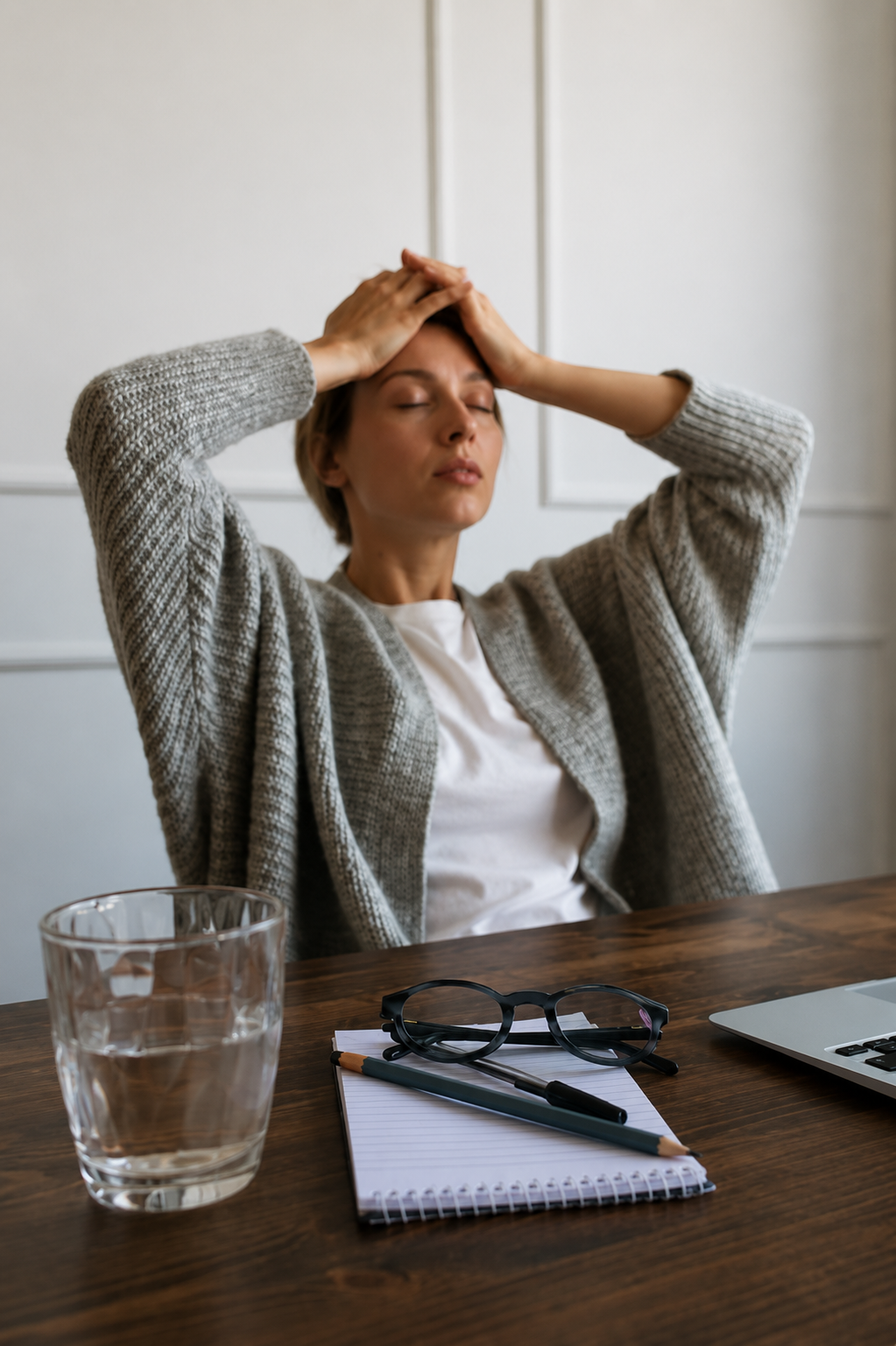 Woman appearing calm externally while quietly struggling with anxiety and emotional pressure internally