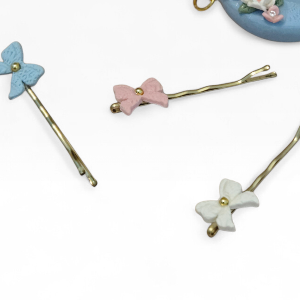 Mini Romantic Hair Bow Charms | Feminine Polymer Clay Accent | Luxury Jewelry Add-On | Blue Lace Capsule