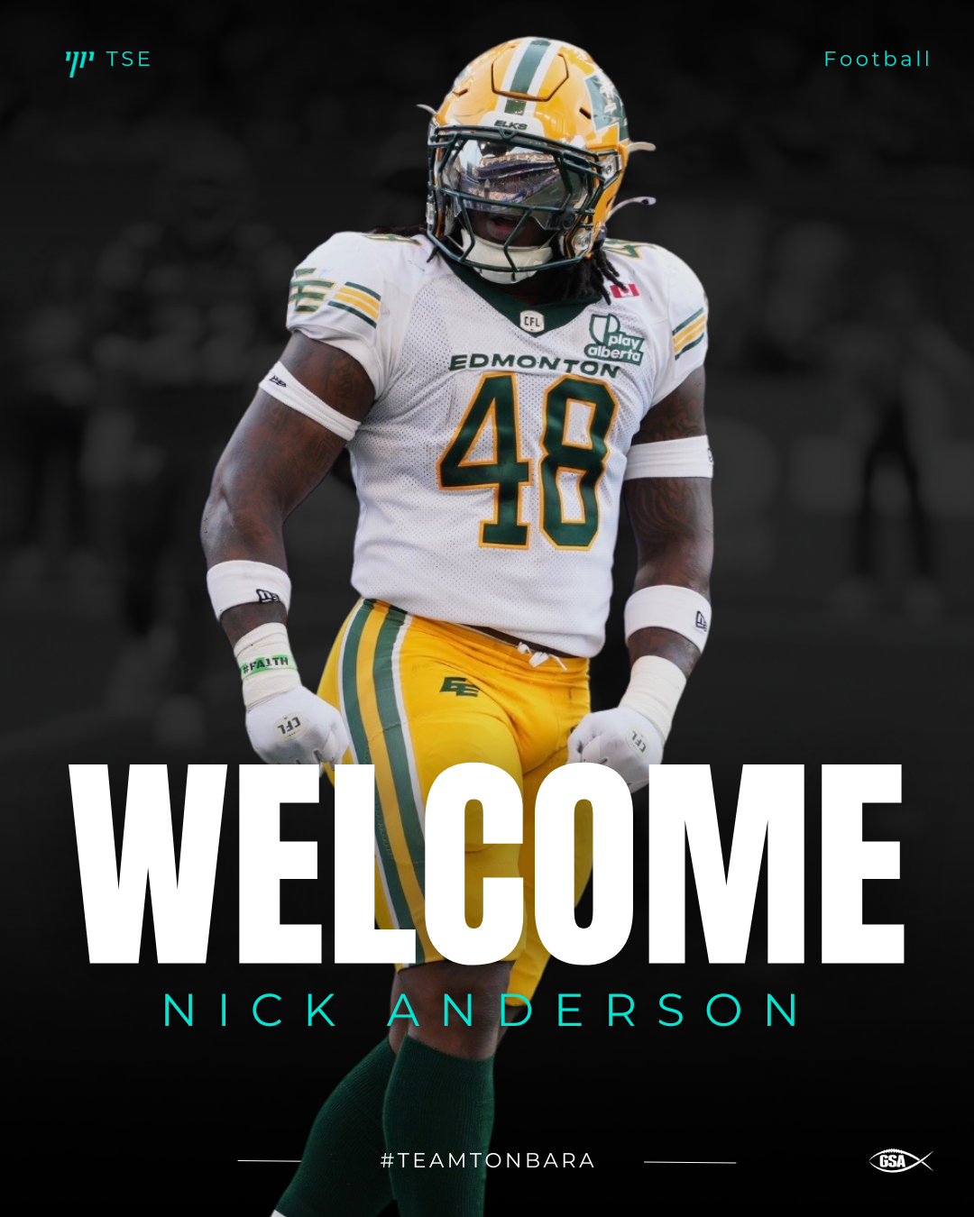 Tonbara Sports &amp; Entertainment Announces Marketing Representation of Edmonton Elks Linebacker Nick Anderson. 