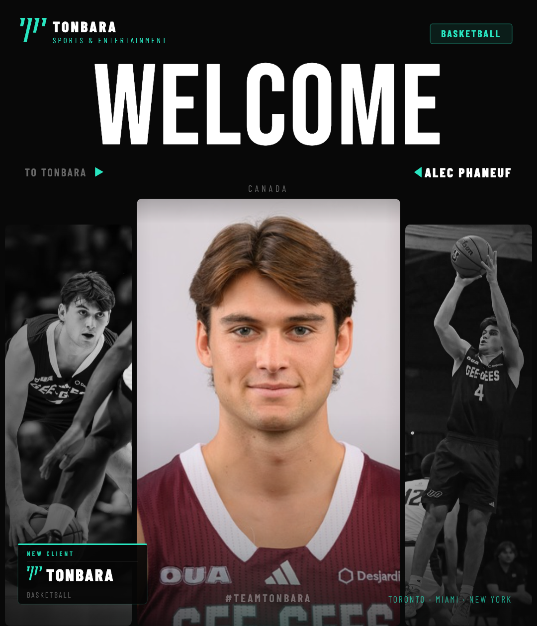 TONBARA SPORTS AND ENTERTAINMENT SIGNS OUA STANDOUT ALEC PHANEUF AS HE TURNS PROFESSIONAL