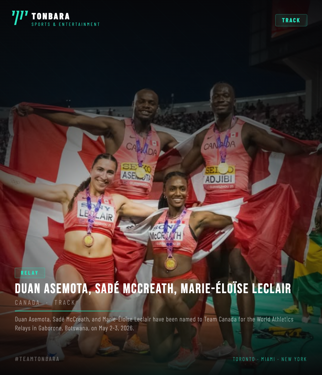 Three Tonbara Sports Athletes Named to Team Canada for World Athletics Relays