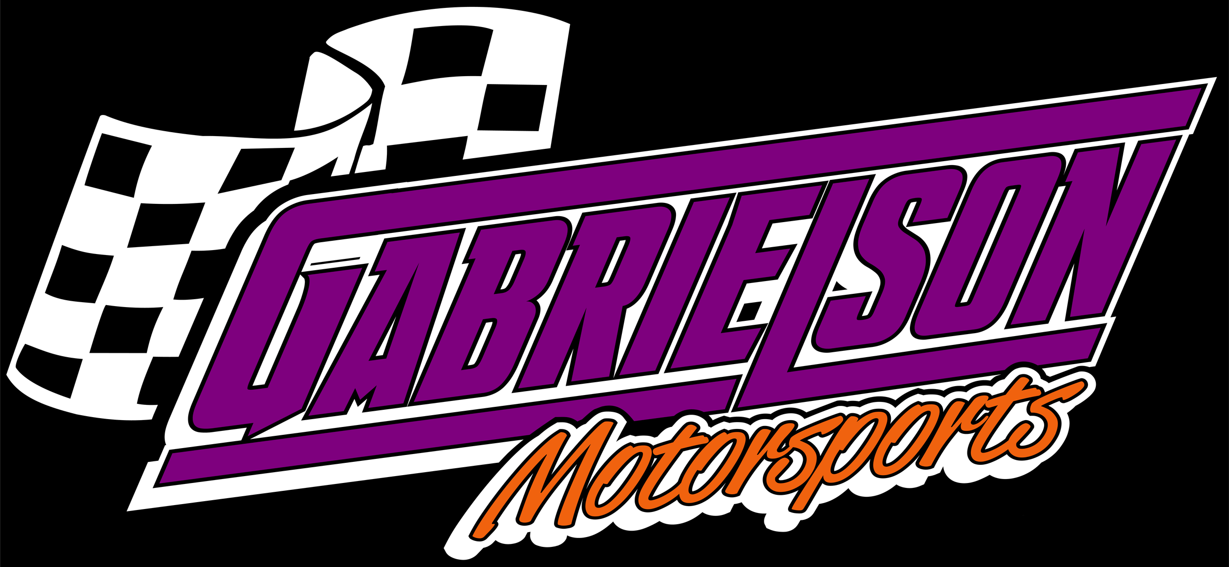 Quarriesun Motorsports logo with purple text, orange script, and black-and-white checkered flag design.