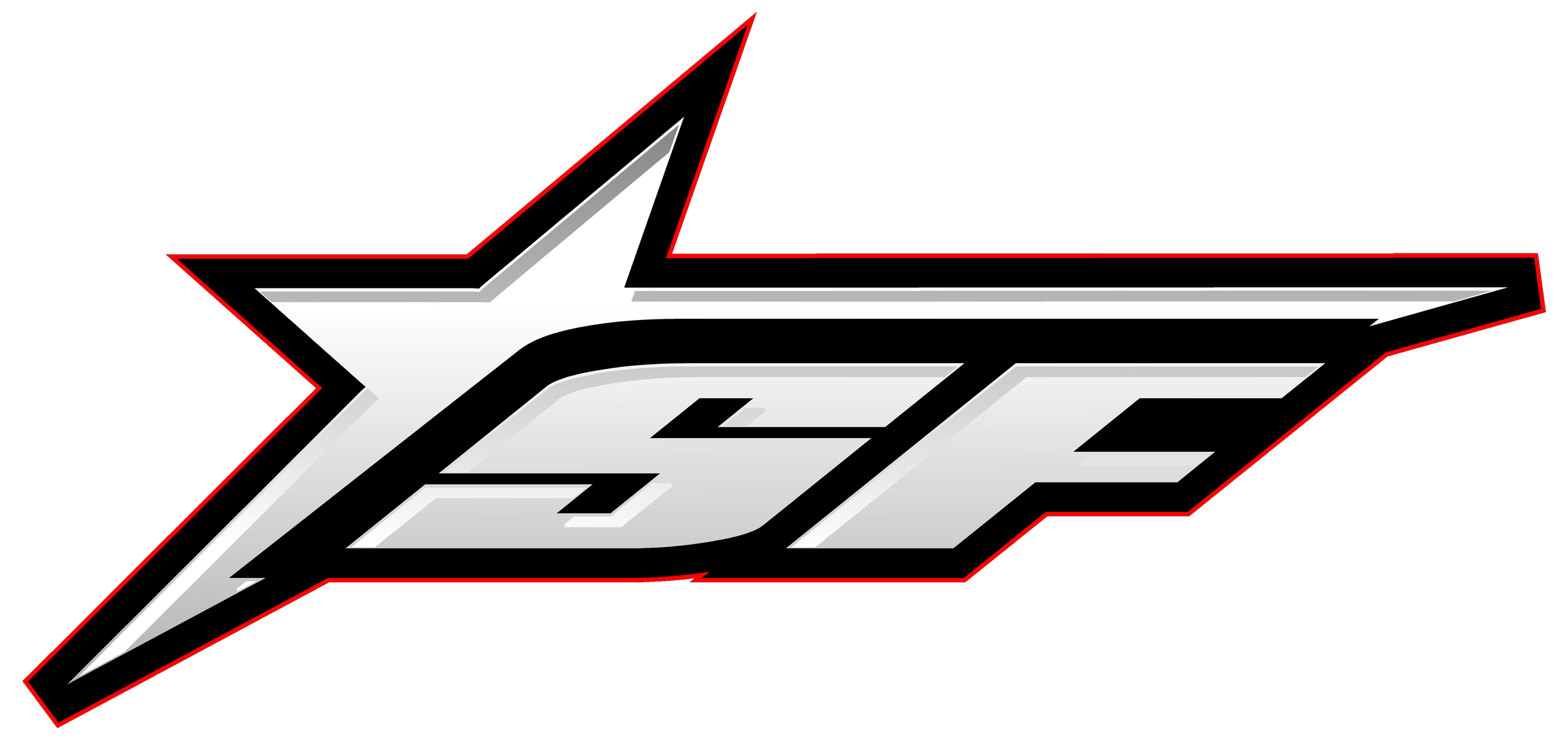 Stylized logo with a black, white, and gray star shape and the letters 'g' and 'f' in black checkered pattern, outlined in red.