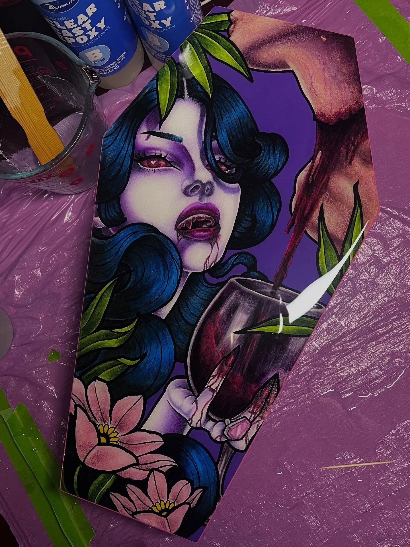 🩸Sanguine Addiction🩸

My contribution to this years First Frightday Coffin Panel Exhibition at the grand opening of Third Rail Studio. The show starts October 3rd and will run into November. Swing by to check out all the creative things everyone ha