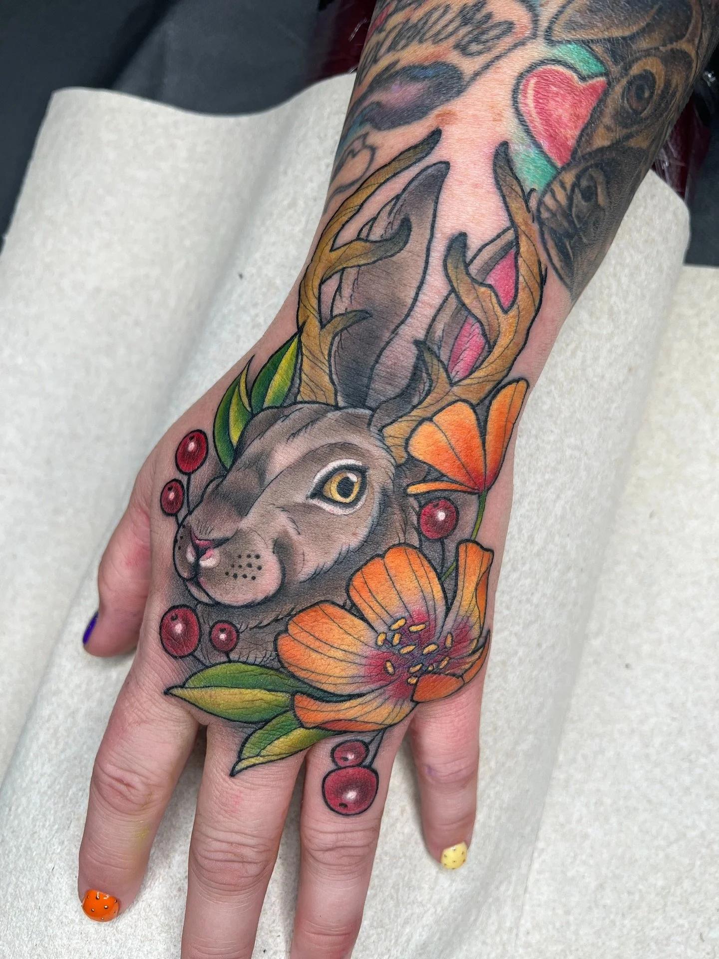 A little Jackalope for Roni yesterday 👽🧡.
.
.
.
#jackalopetattoo #cryptid #cryptidtattoo #cryptozoology #ladytattooers #aztattooers #phoenixtattooers #tattoosnob