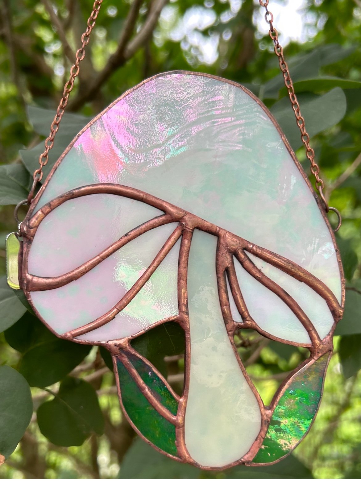 White Iridescent Mushroom Suncatcher
