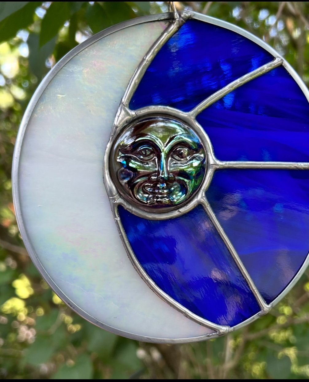 Stained Glass Crescent Moon and Moon Face