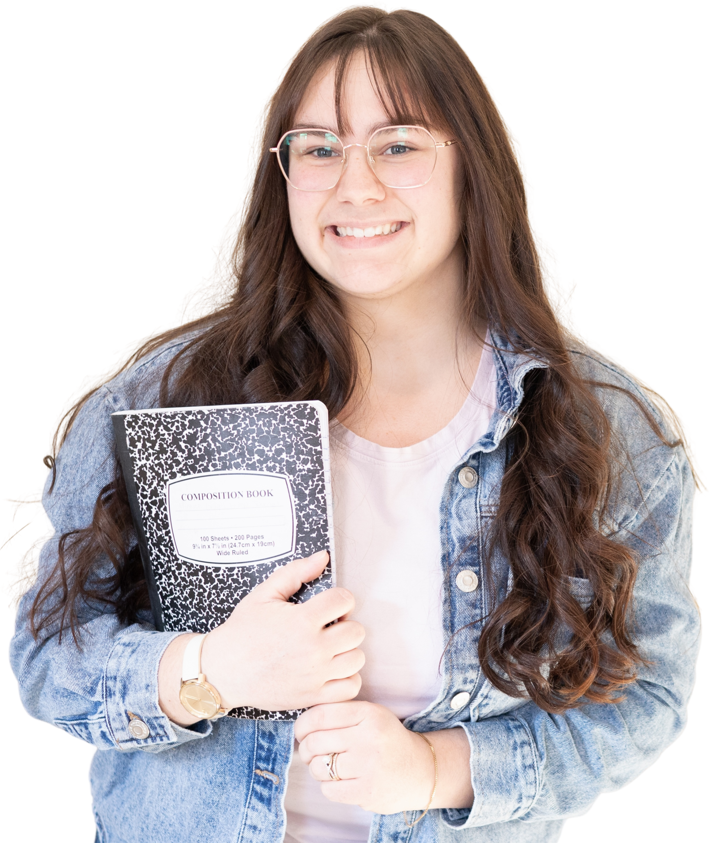 Micaiah Gray, host of the Biblical Healing For Women podcast, smiling and holding a composition book — Christian healing and mindset tools for women
