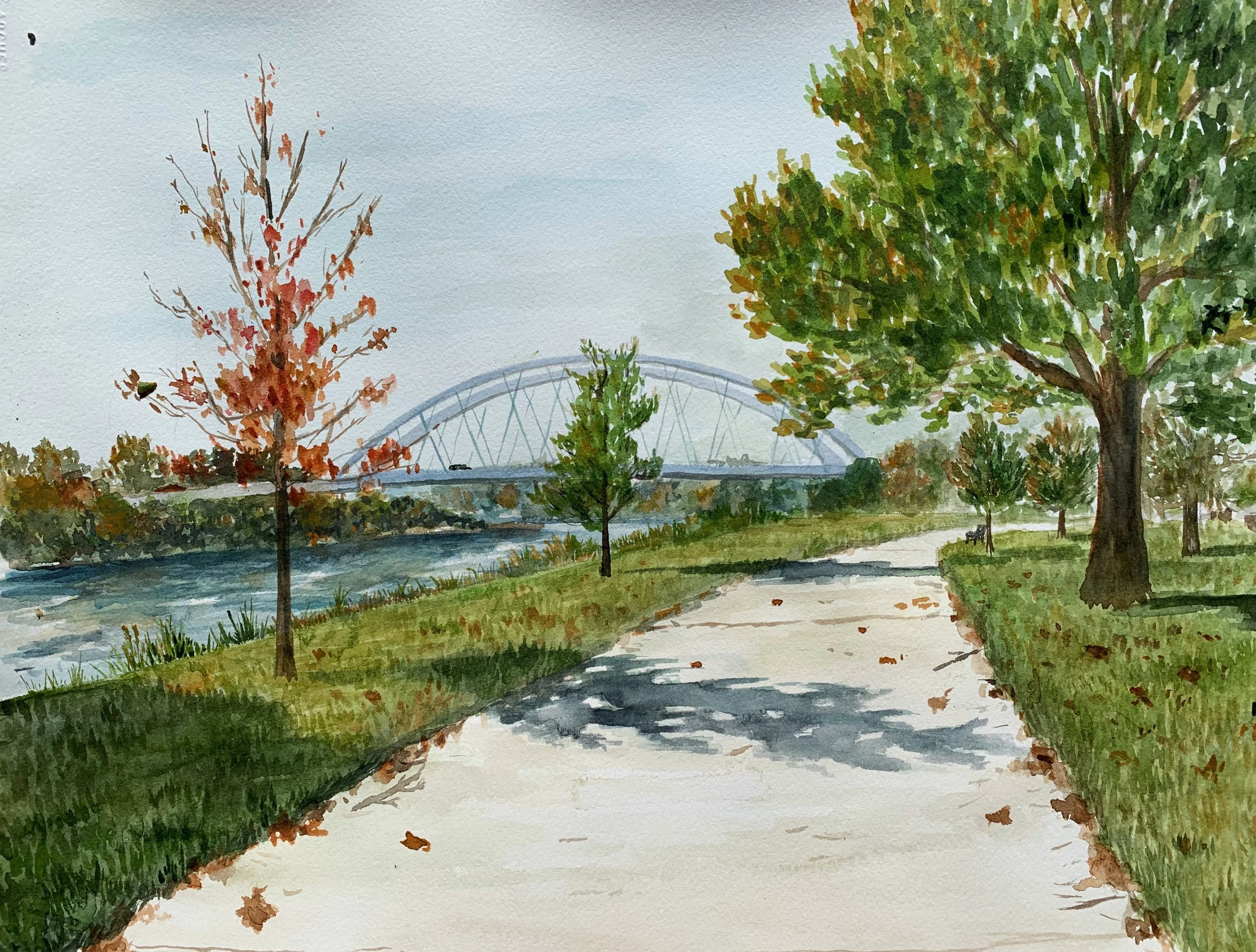 "Riverfront", Watercolor on Paper, 18"x24", 2020