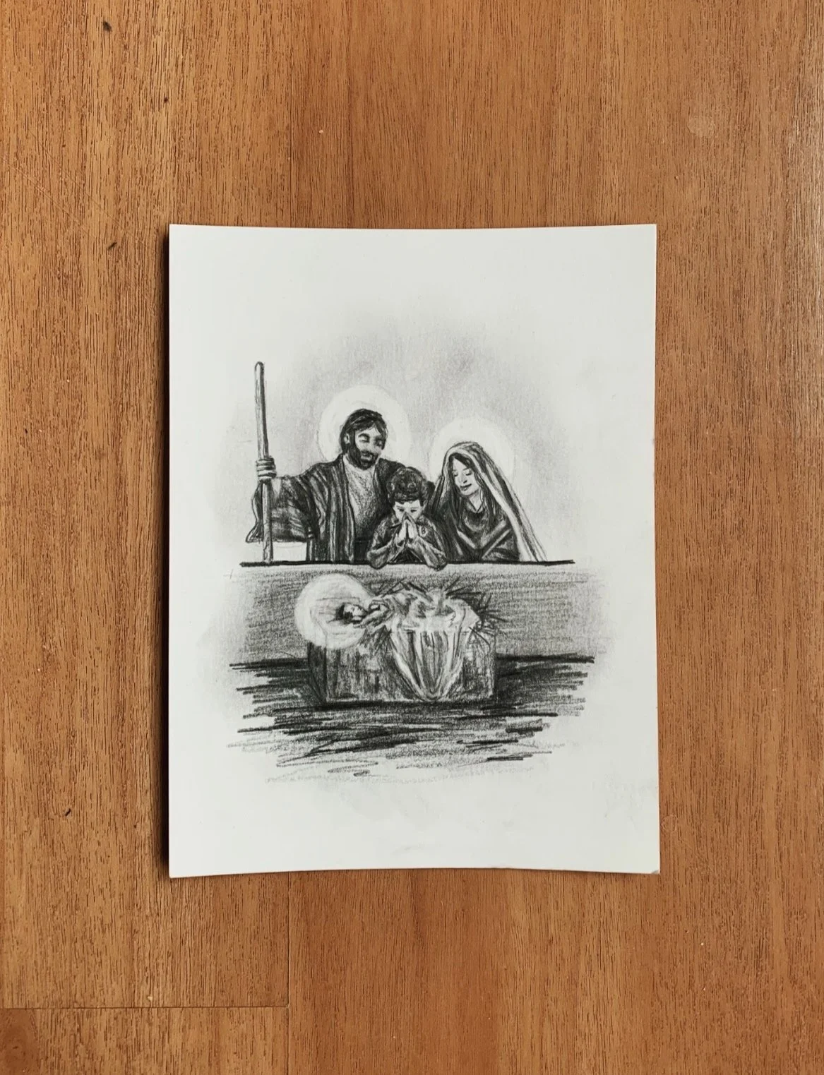 “Holy Family and Child”, Graphite on Paper, 5”x7”, 2021
