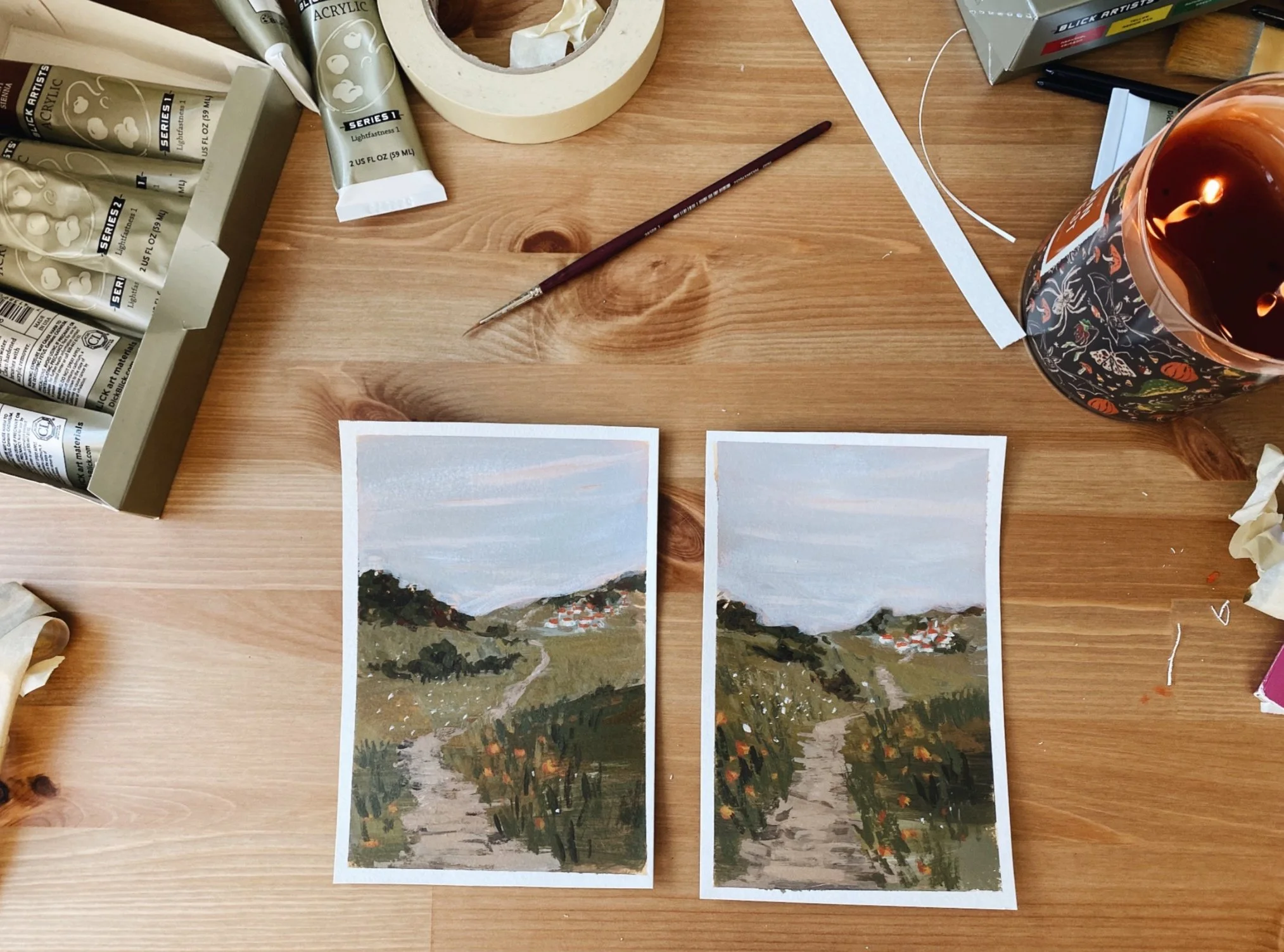 “Camino de Fatima”, Gouache on Paper, 5”x7”, 2022