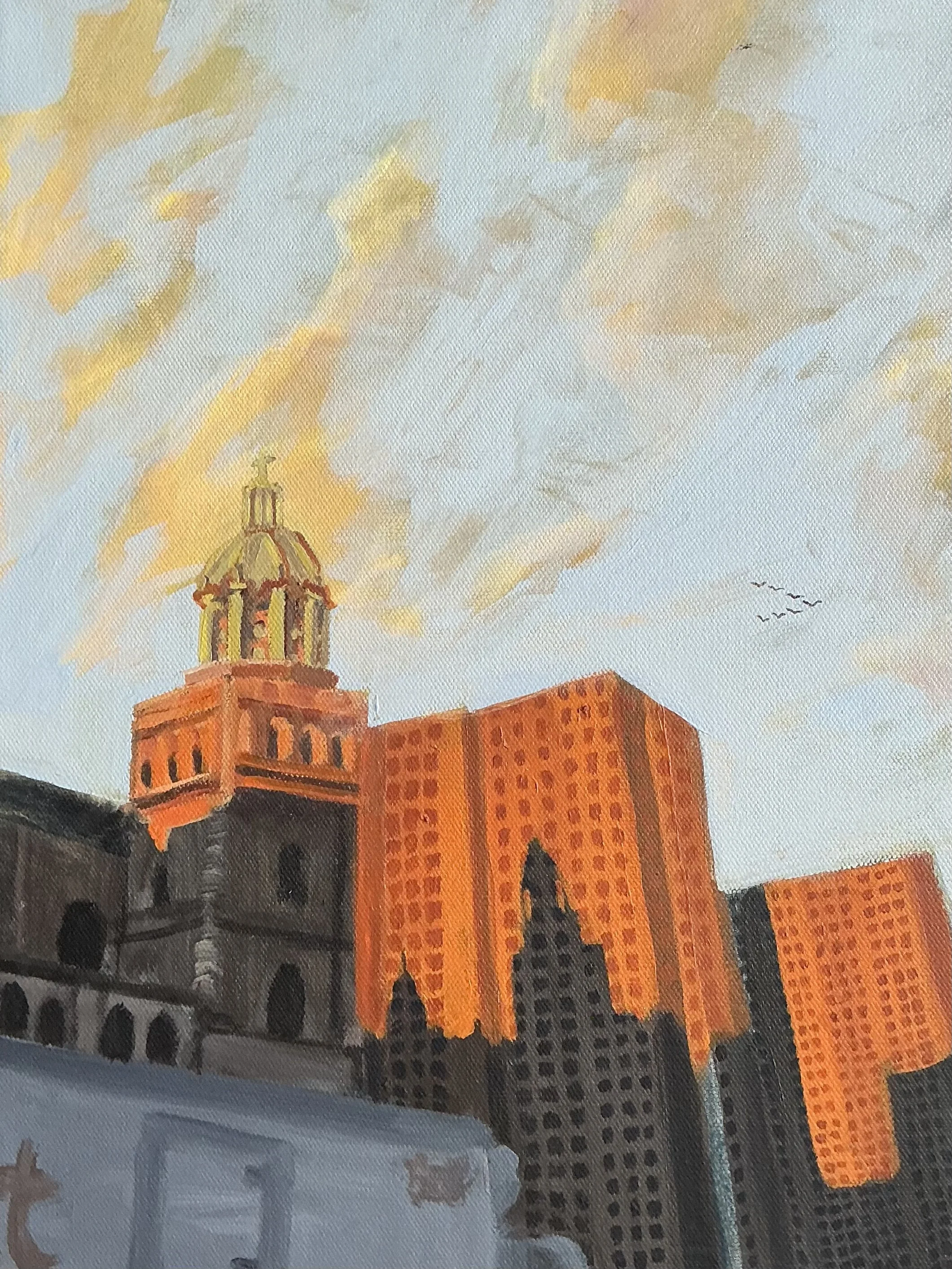 “St. Jerome’s at Daybreak”, Acrylic on Canvas, 10”x16”, 2024