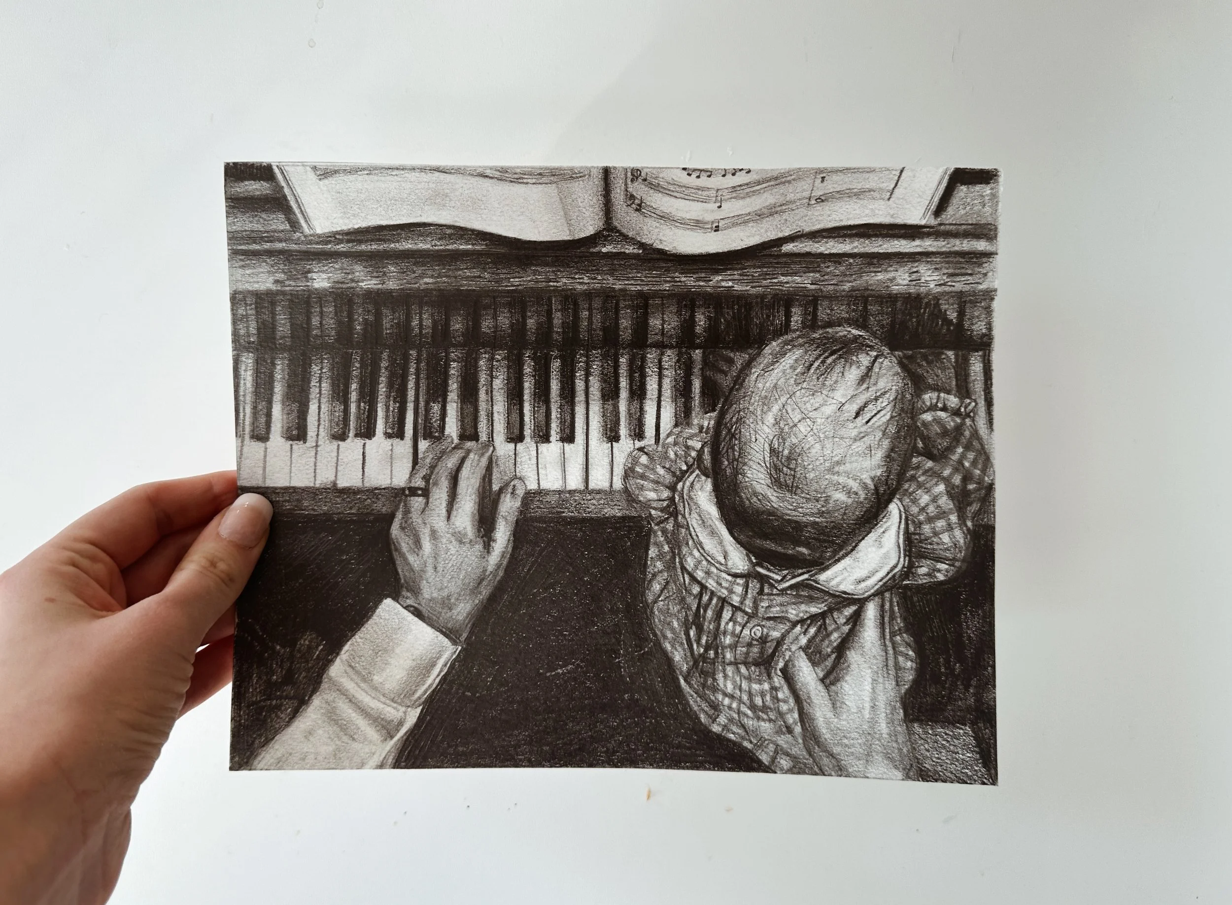 “Piano Lessons”, Graphite on Paper, 8”x10”, 2024