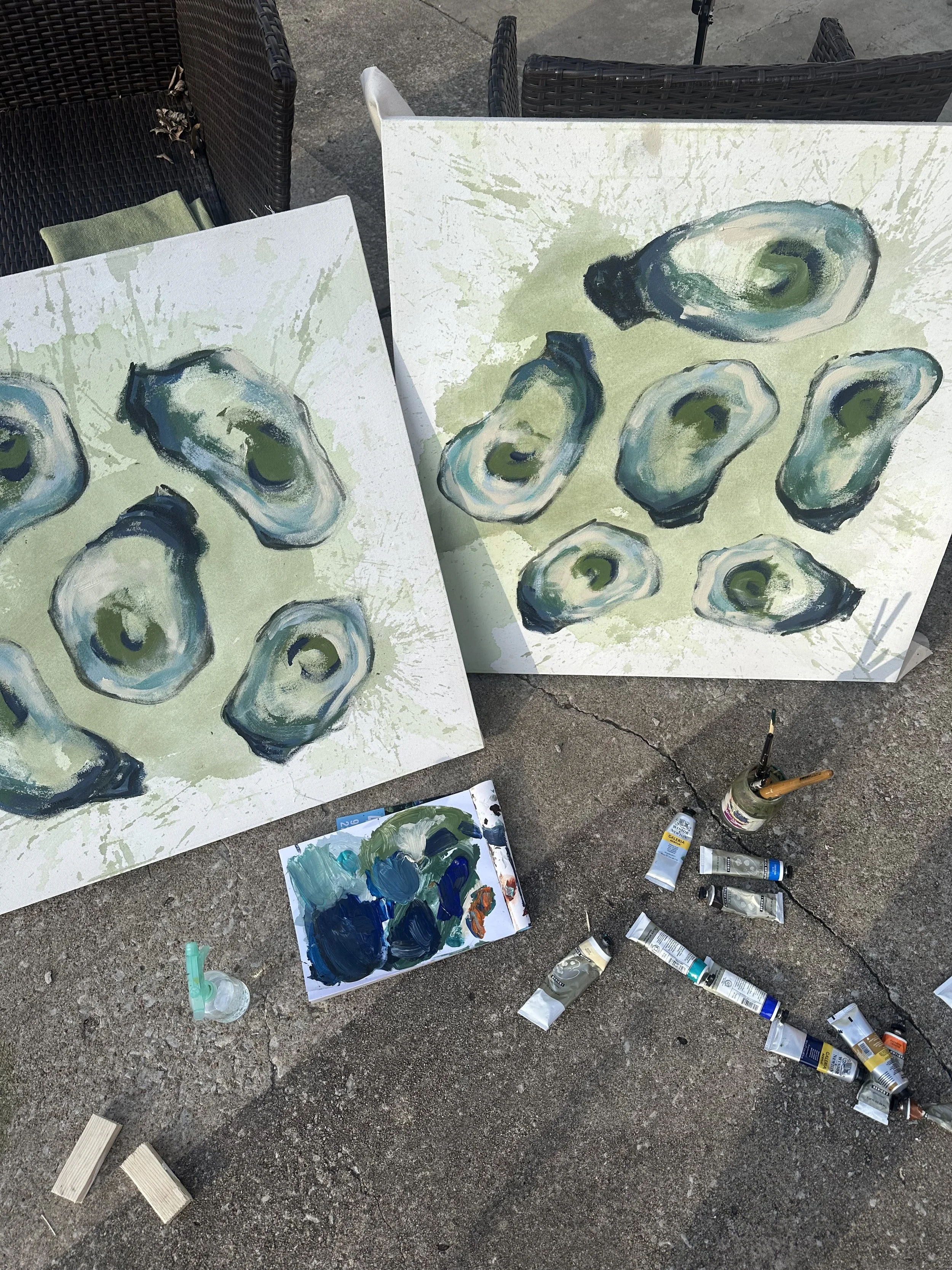 “Oysters”, Acrylic on Canvas, 32”x32”, 2025