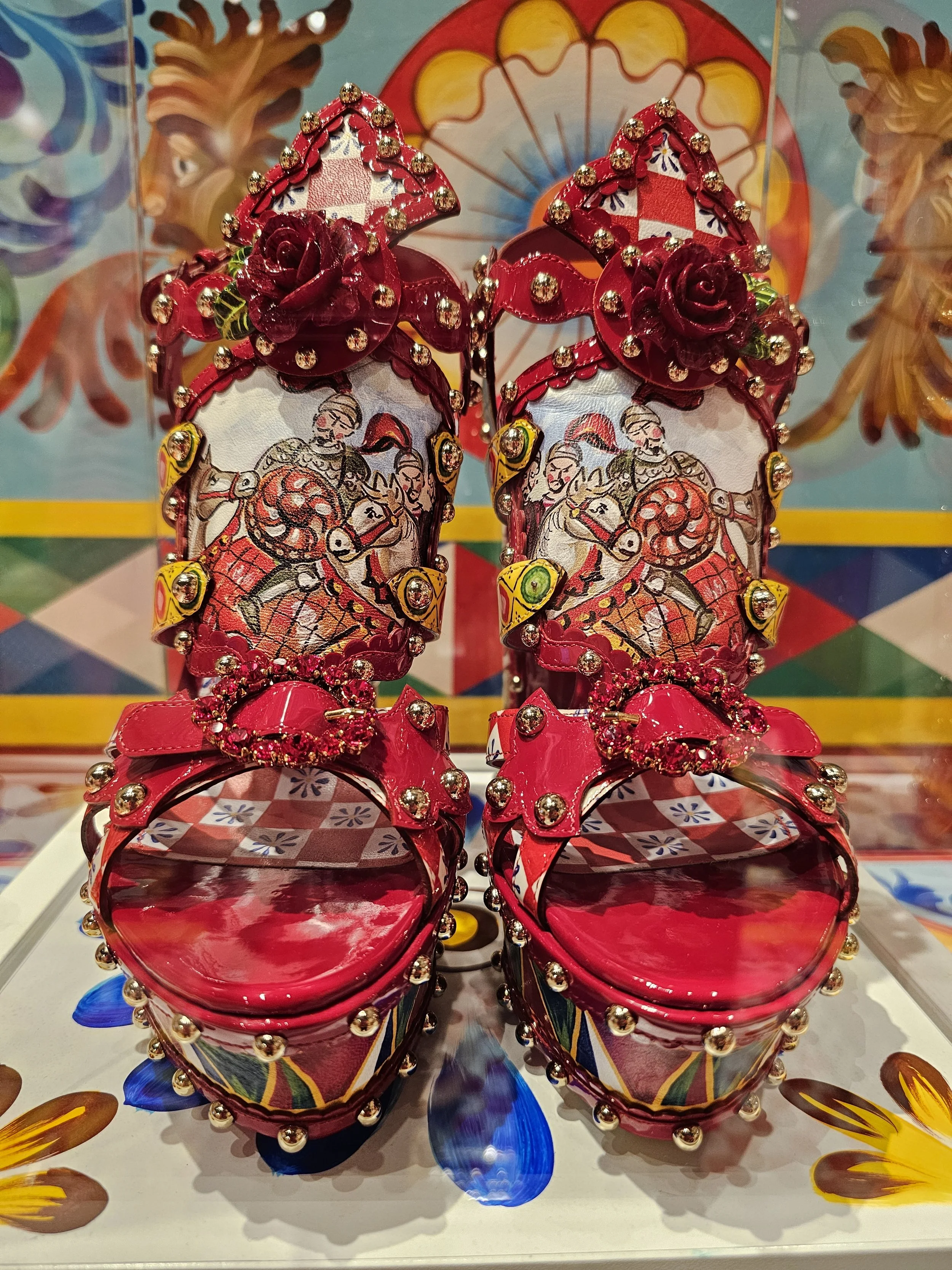 unique red shoes front view