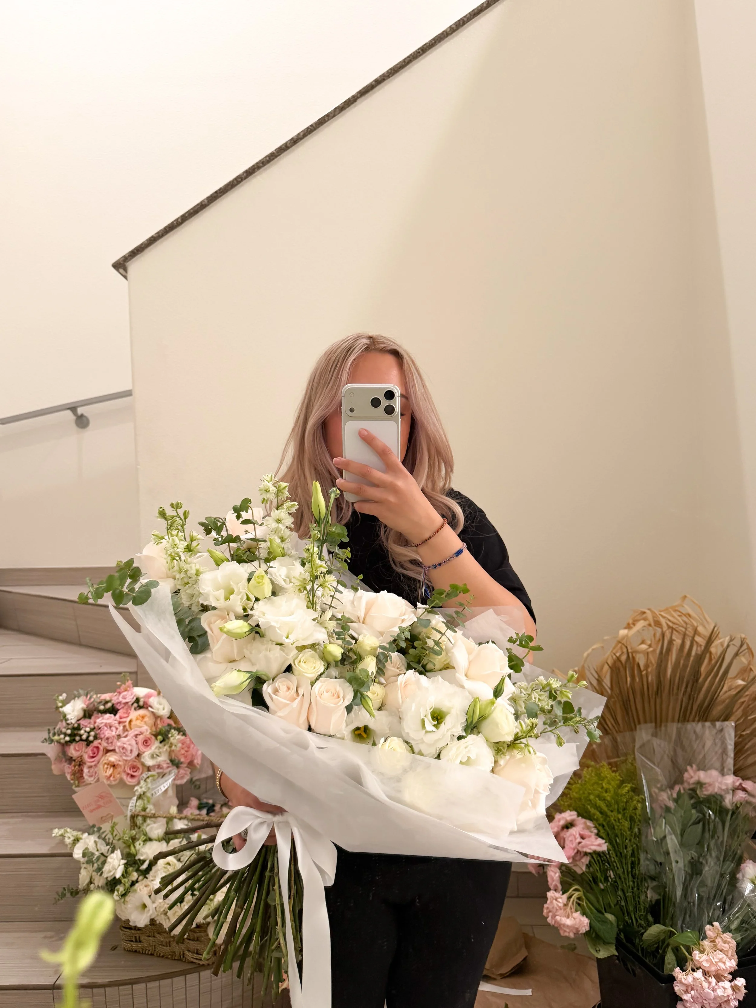 White with greens bouquet