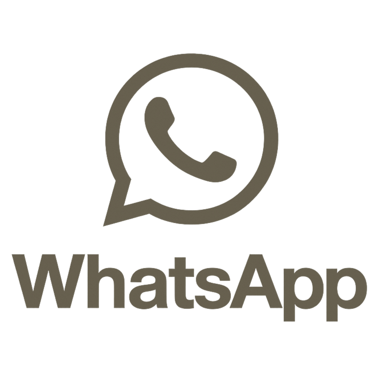 Gray WhatsApp logo with speech bubble and phone icon.