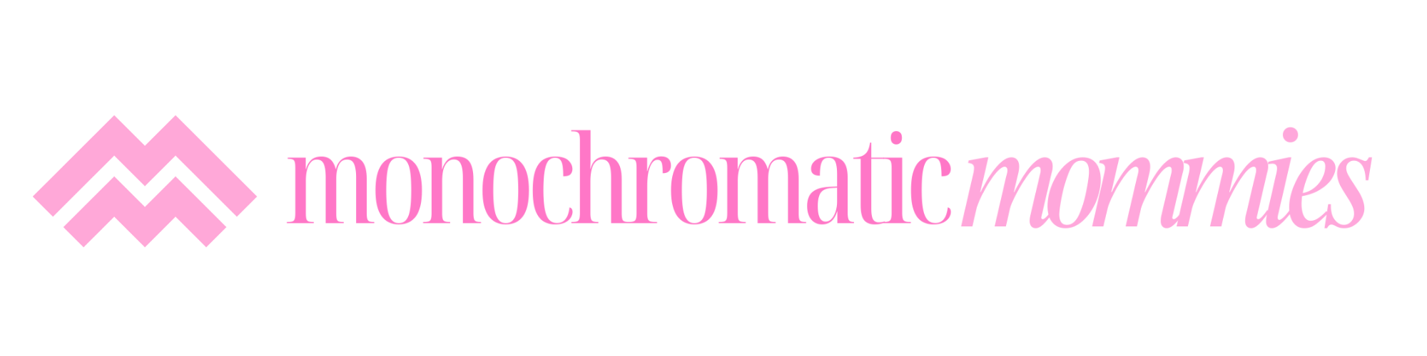 Monochromatic Mommies logo featuring a stylized pink mountain and the text 'monochromatic mommies' in pink and purple.