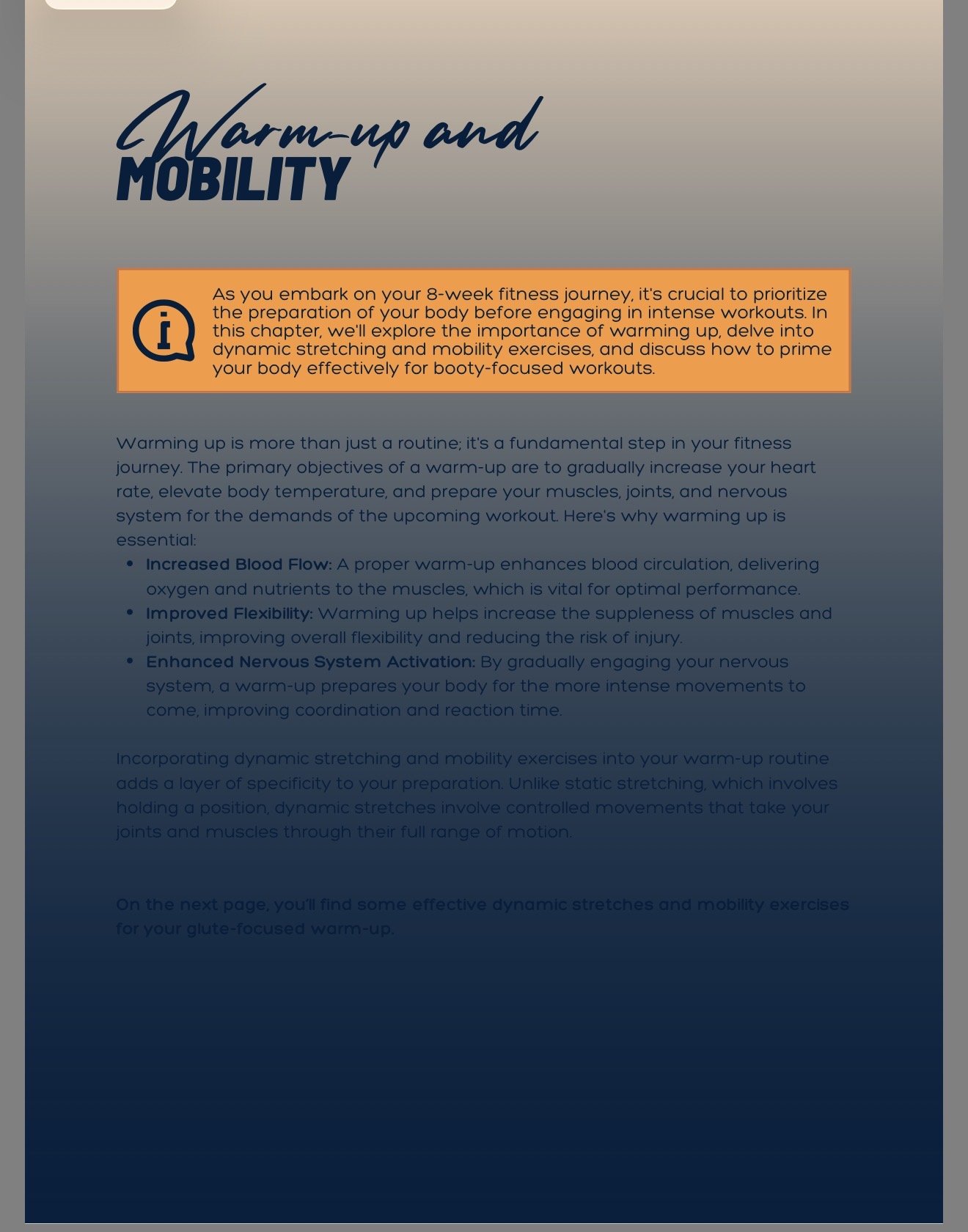 Warming up is more than just a routine; it's a fundamental step in your fitness
journey. The primary objectives of a warm-up are to gradually increase your heart
rate, elevate body temperature, and prepare your muscles, joints, and nervous
system for