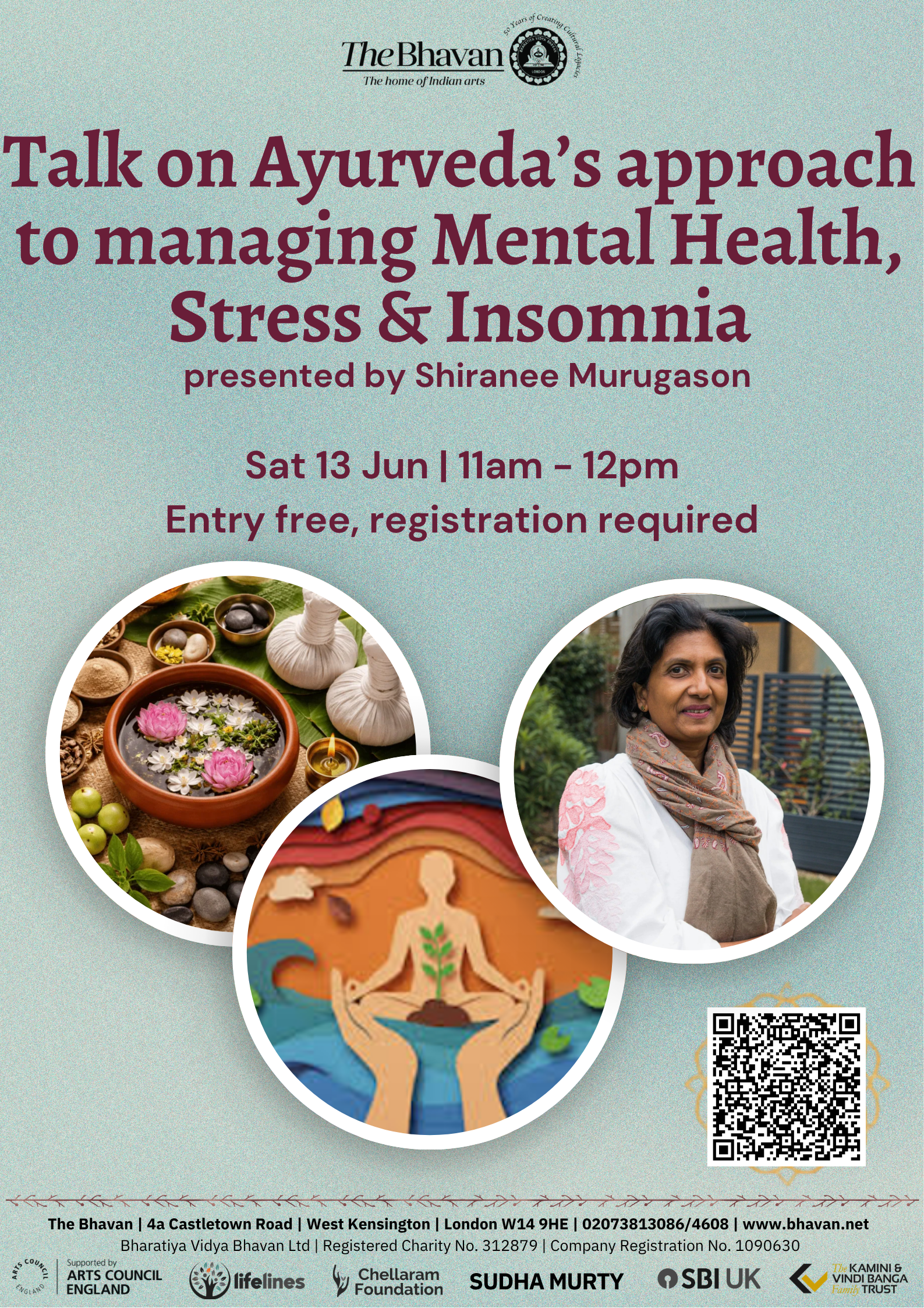 Ayurveda for Stress, Mental Health &amp; Insomnia: Join Shiranee Murugason at Bharatiya Vidya Bhavan, London