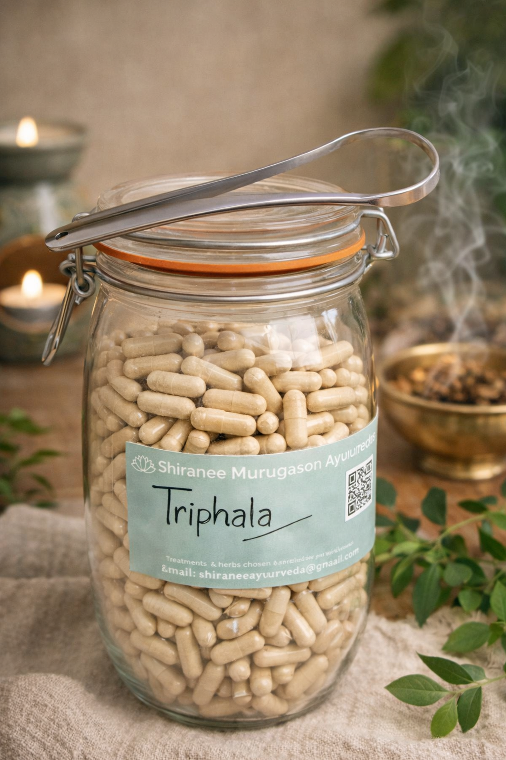 Triphala supplement and tongue scraper used as part of a 7-day Ayurvedic spring cleanse