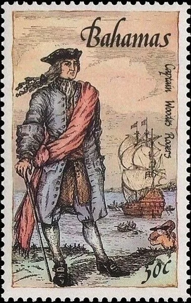 a bahamas postage stamp featuring captain woodes rogers