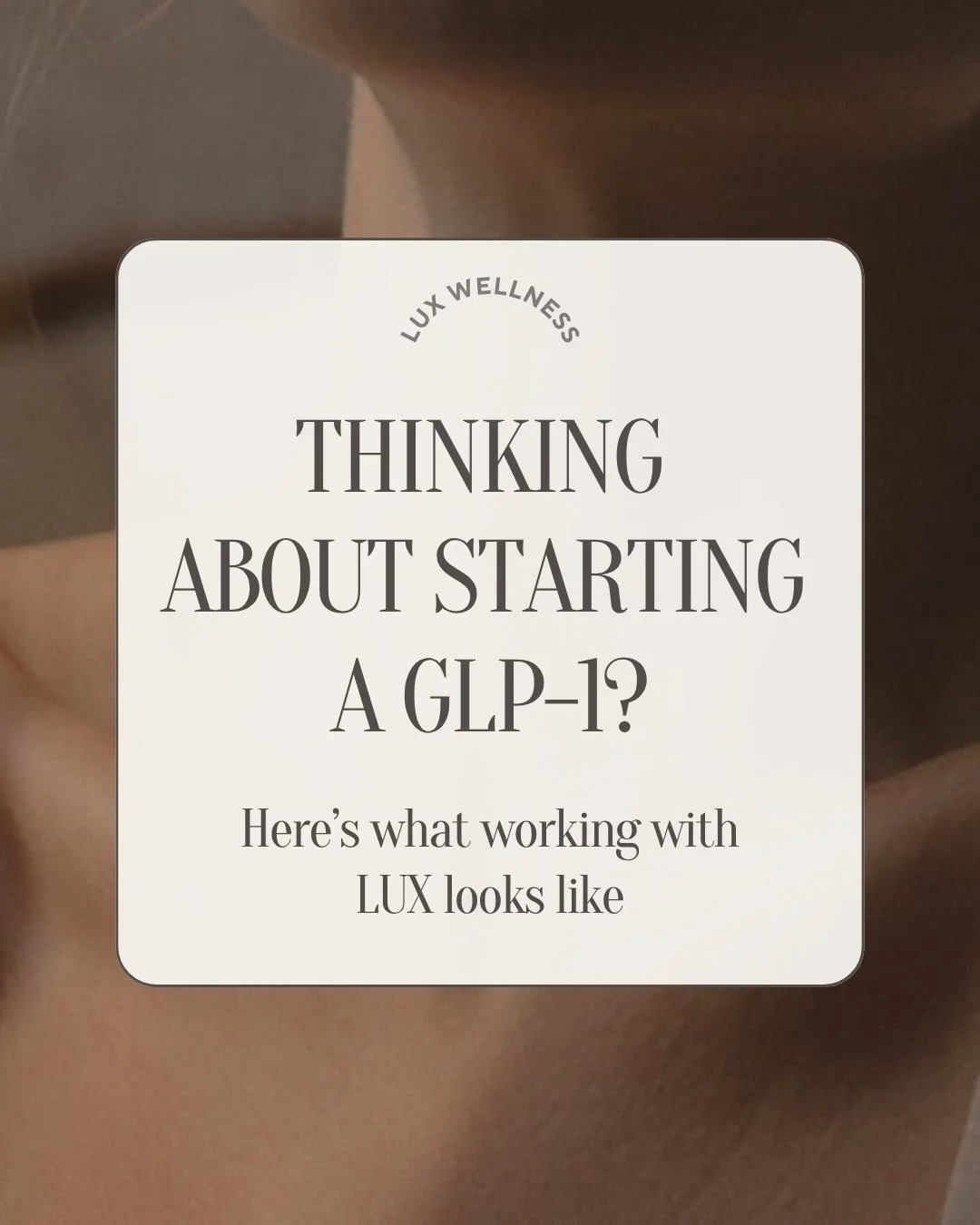 Starting a GLP-1 should feel exciting&mdash;not overwhelming.

At LUX, your care goes beyond a prescription.

Every patient begins with a one-on-one consultation with our Nurse Practitioner to discuss your goals, review your medical history, and crea