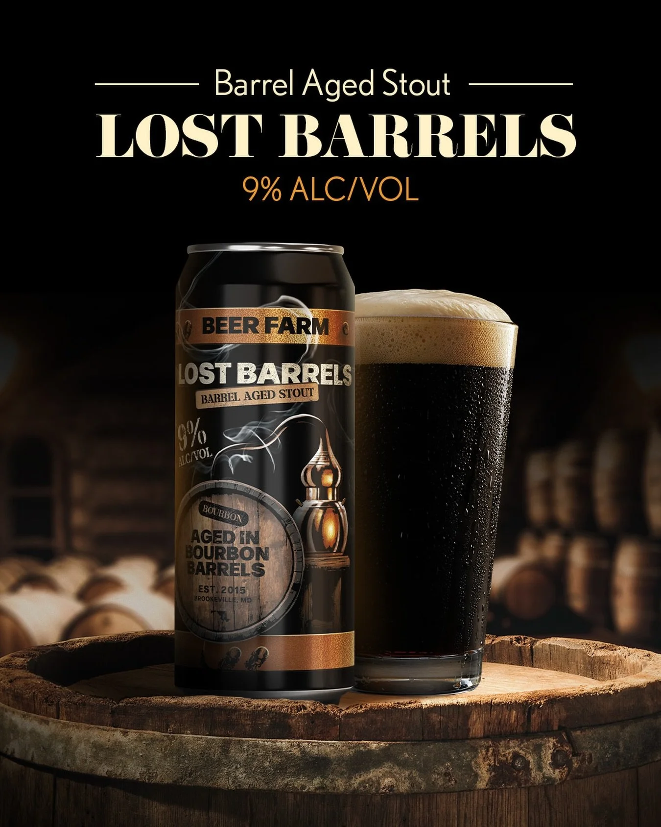 Lost Barrels is a smooth, full-bodied Barrel Aged Stout layered with roasted cocoa, mild coffee swirls, warm bourbon, vanilla, &amp; a whisper of dark fruit 🥃 If you haven&rsquo;t tried Lost Barrels yet, now&rsquo;s the time! 🍻 #BeerFarm #BarrelAge