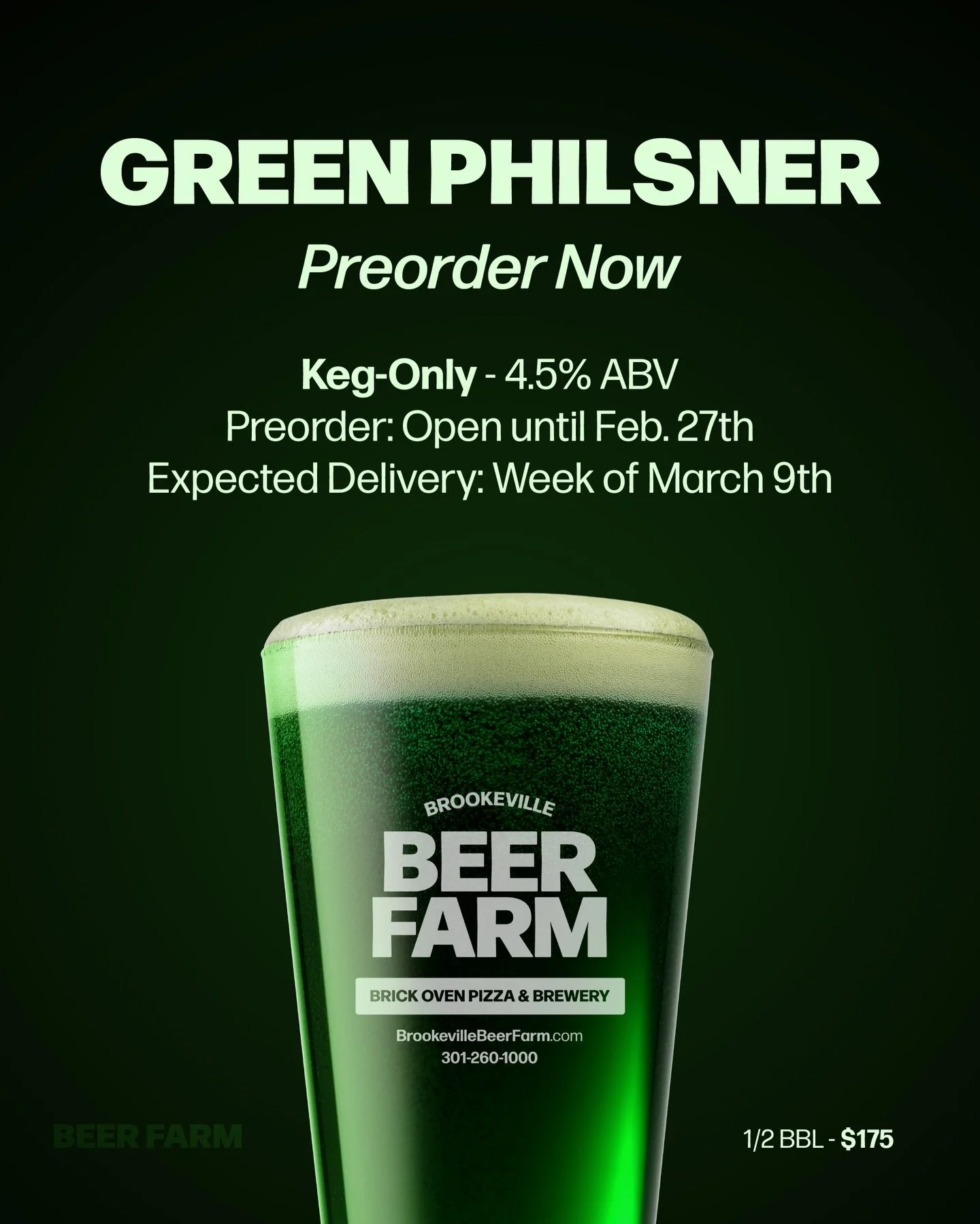 Green beer is near ☘️ Get your Green Pilsner preorders in before Feb 27th! Expected delivery is the week of March 9th, just in time for Saint Patrick&rsquo;s Day celebrations 🍻 #BeerFarm #GreenBeer #BeerFarmDistro