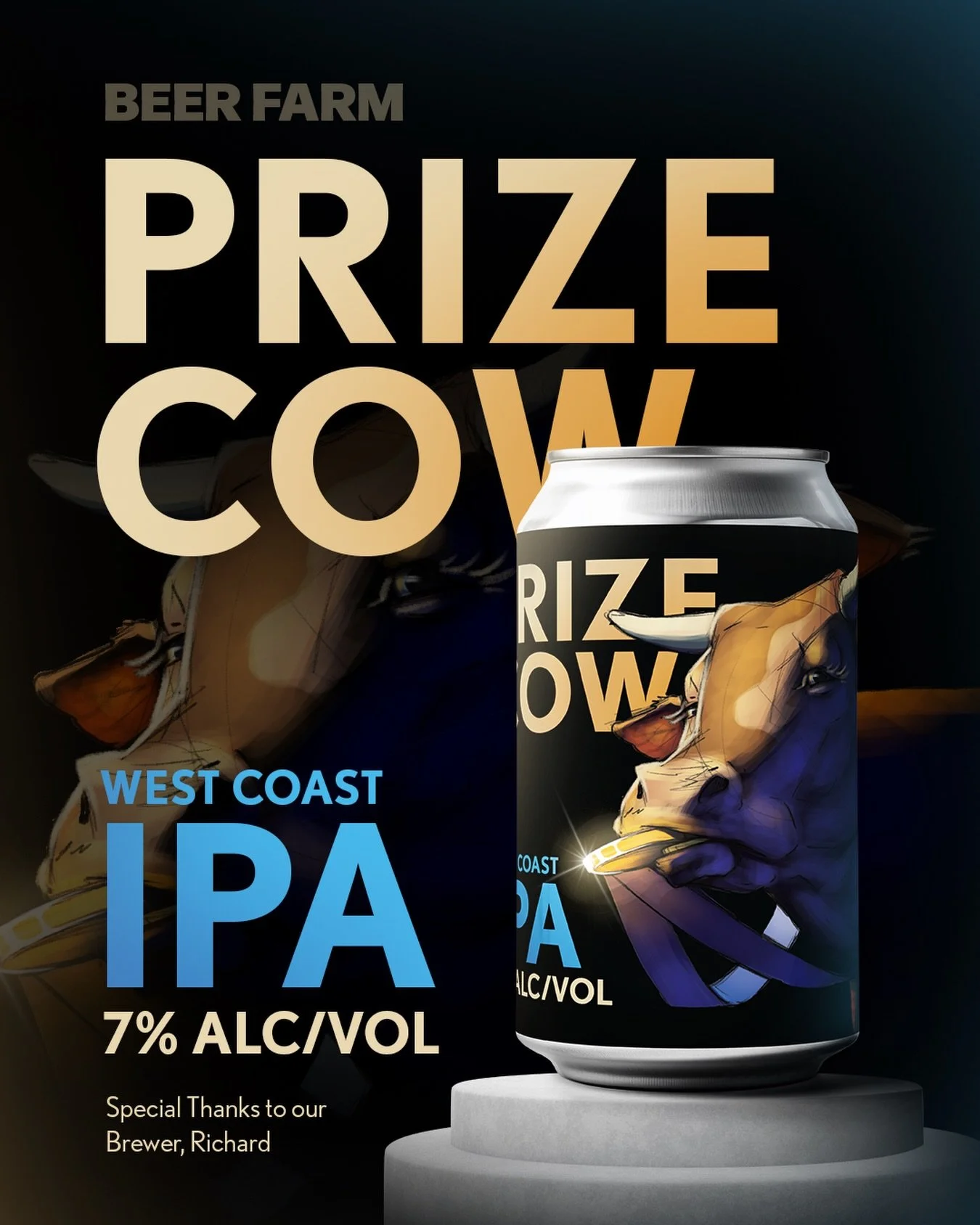 Prize Cow is a classic West Coast IPA that hits hard with piney bitterness and bold hop character, balanced by subtle caramel sweetness 🐄 Hops: Chinook, Centennial, Simcoe, and Cascade! Give Prize Cow a try today 🍻 #BeerFarm #WestCoastIPA #BeerFarm