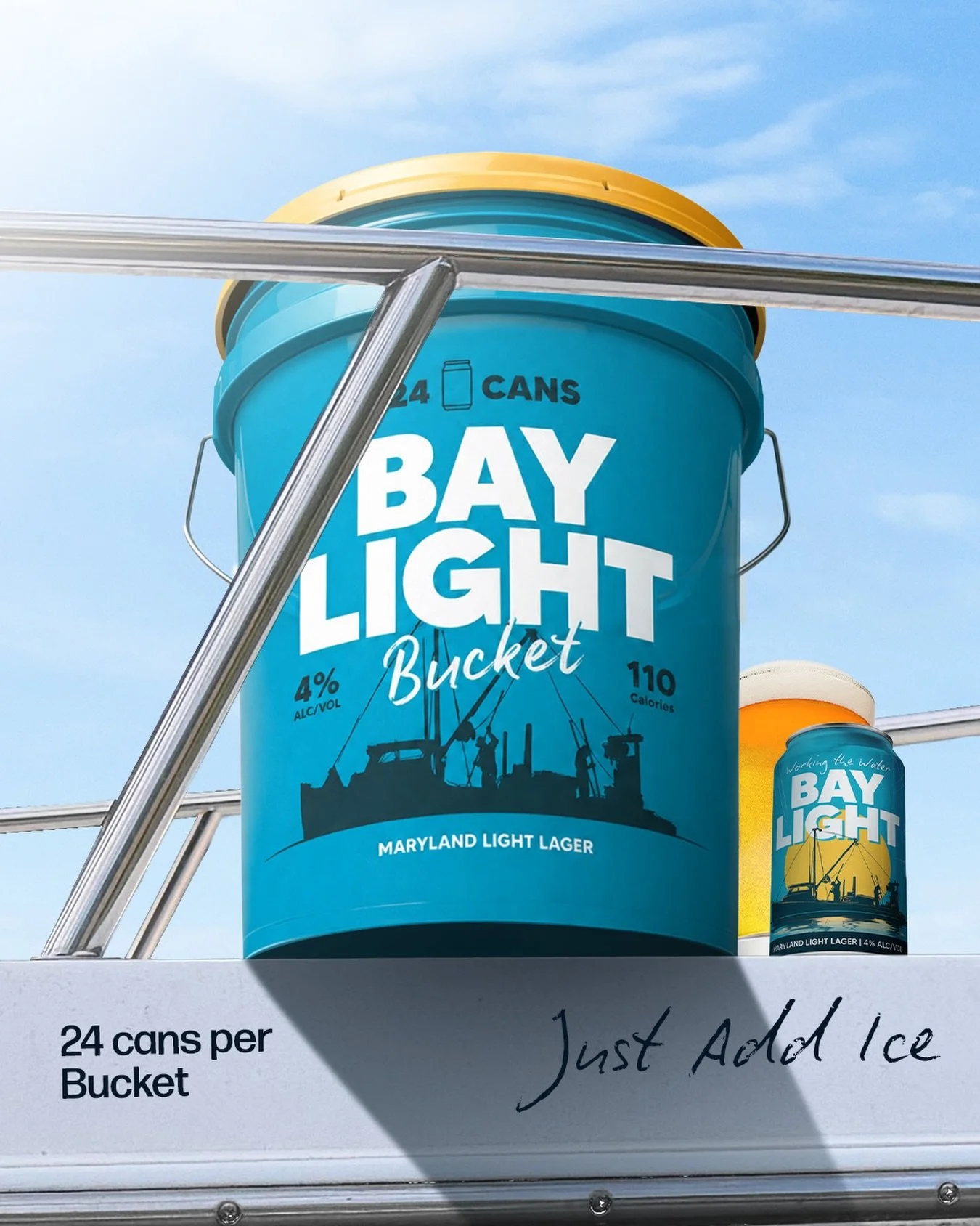 Bay Light Buckets are here 🦀 Each bucket contains 24 cans of our crisp Maryland light lager! At 4% ABV and just 110 calories,  Bay Light is perfect for parties 🍻 #BayLight #BeerFarm #BeerFarmDistro