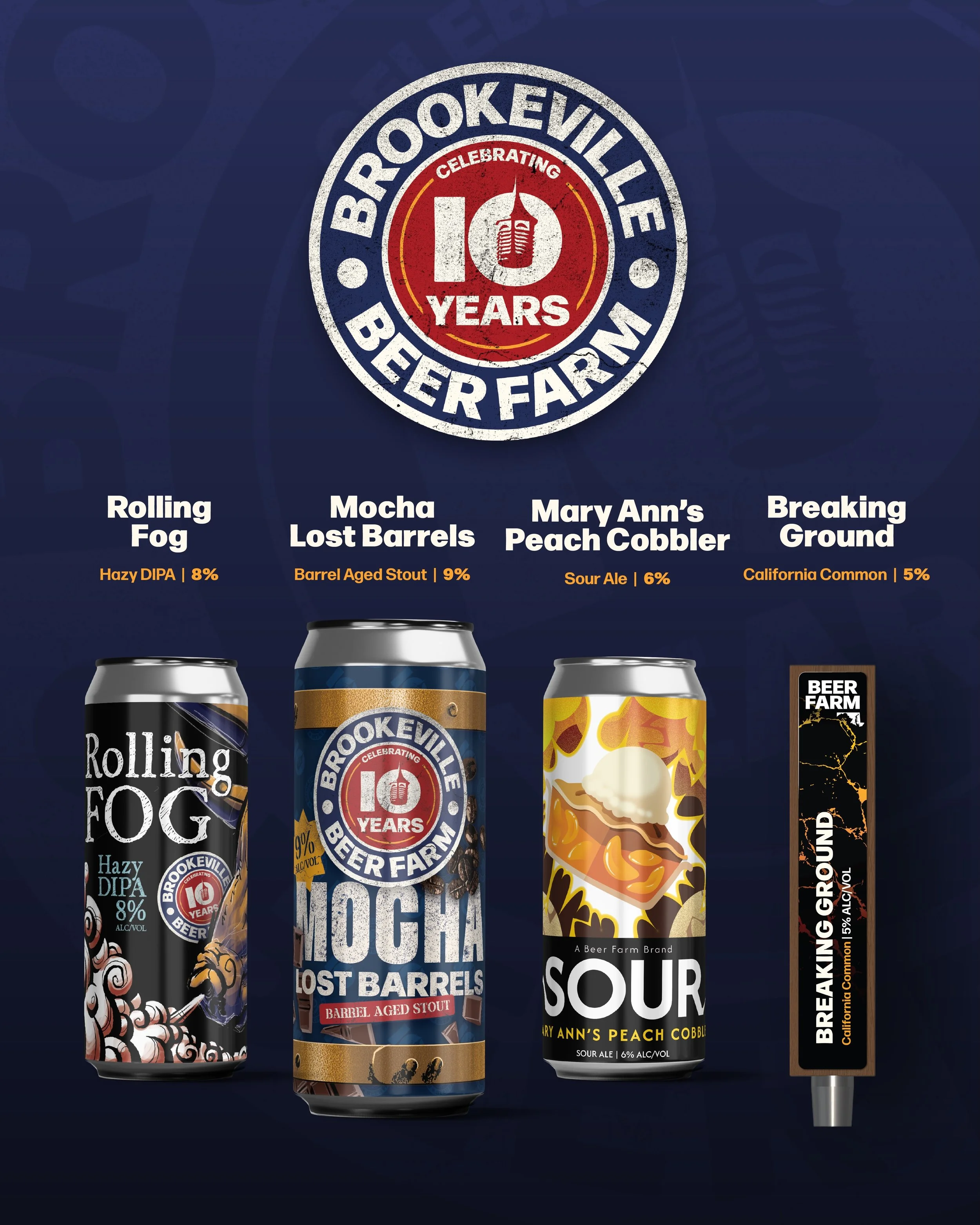 Don&rsquo;t forget about our 10 Year Anniversary special beer releases 🥳 Rolling Fog (Hazy DIPA - 8% ABV), Mocha Lost Barrels (Barrel Aged Stout - 9% ABV), Mary Ann&rsquo;s Peach Cobbler (Sour Ale - 6% ABV), and Breaking Ground (Keg Only, California