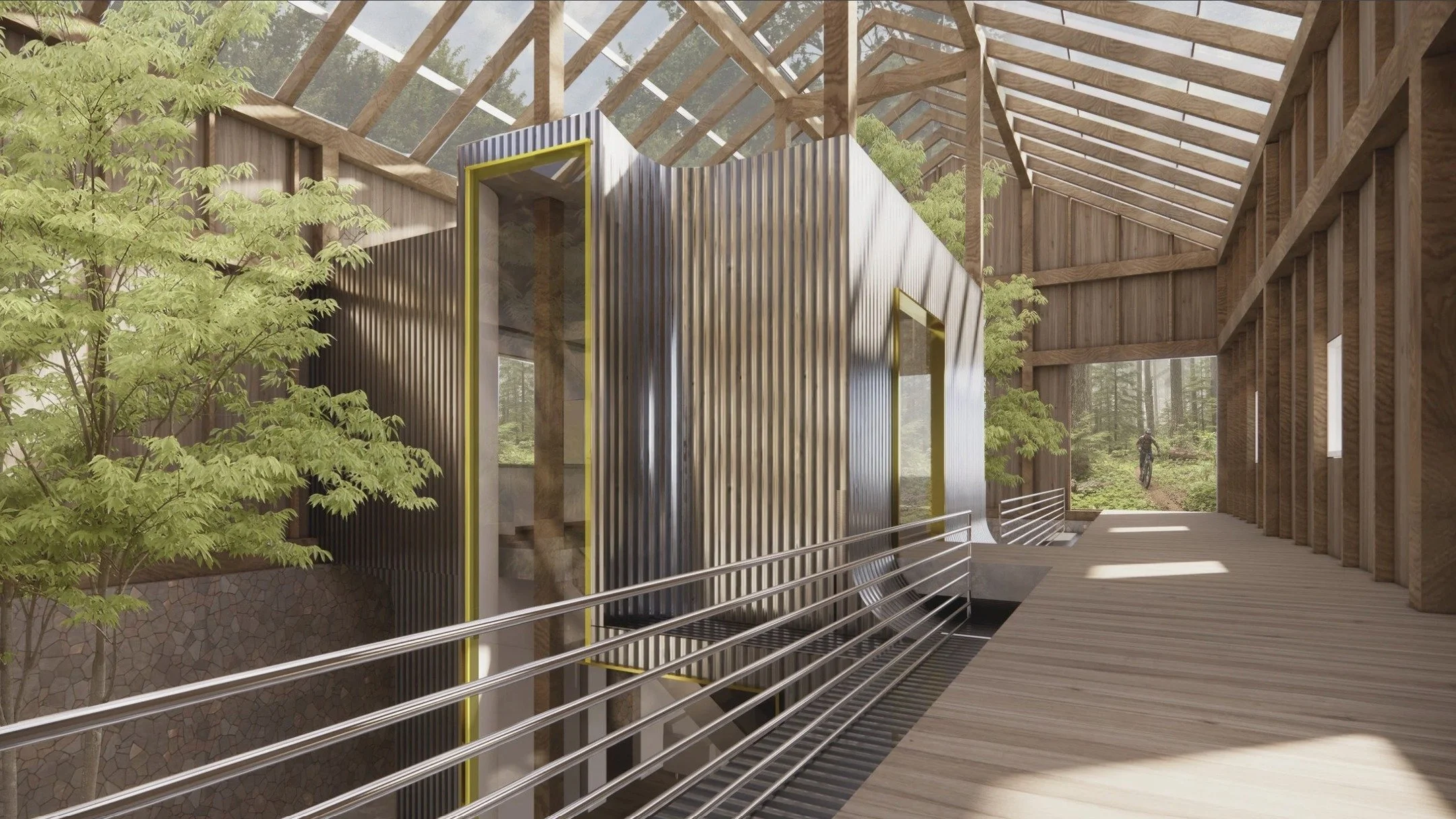 Callicoon Hollow is a renovation of an 1860 bank barn in Callicoon, NY. To passively generate and retain heat, the roof is replaced by translucent polycarbonate panels &mdash; typically used in greenhouse structures. Essentially, the functional house