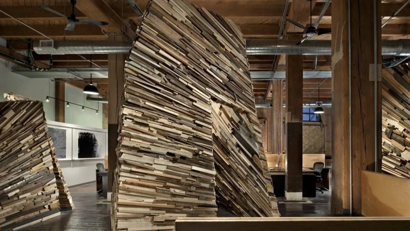 Bozell is the creative headquarters of a PR and ad agency, most known for the Milk Mustache campaigns. A series of eccentric folies proliferate across the open plan, serving as phone booths, nap pods, collaboration spaces, and meeting rooms. The bala