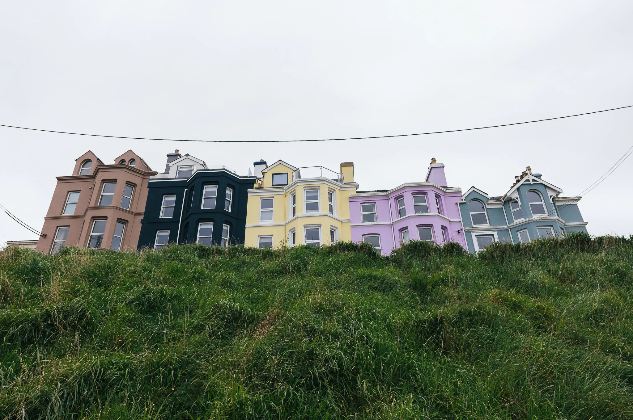 Row of brightly coloured houses in Peel in the Isle of Man