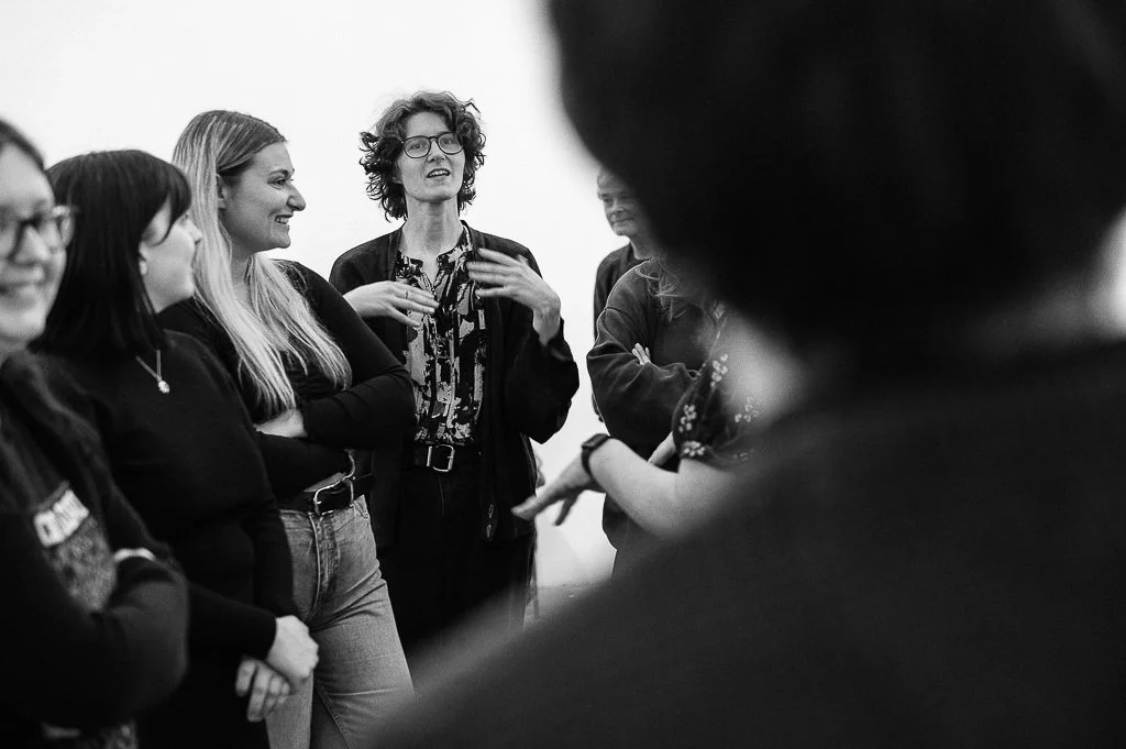 Theatre production workshop and actors performing exercises before rehearsals for Leeds Arts Centre Production of A Midsummer Nights Dream