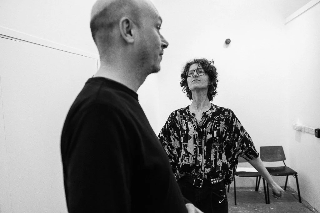 Theatre production workshop and actors performing exercises before rehearsals for Leeds Arts Centre Production of A Midsummer Nights Dream
